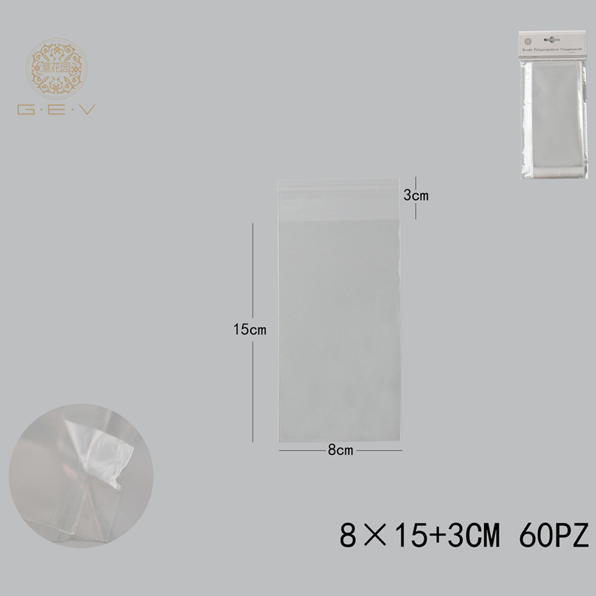 SACCHETTO TRASPARENTI 8*15 3 OPP 60PCSGev