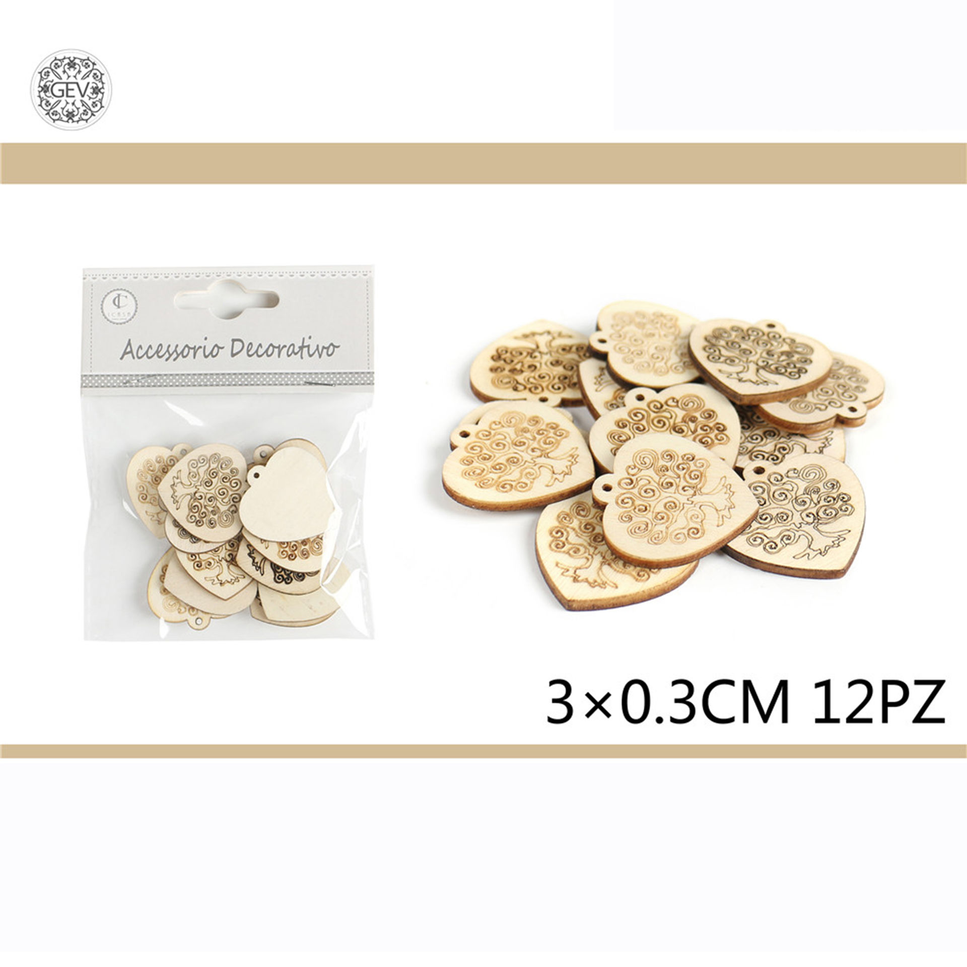 DEC.IN LEGNO ALBERO DELLA VITTA 3CM 12PCS0.3Gev