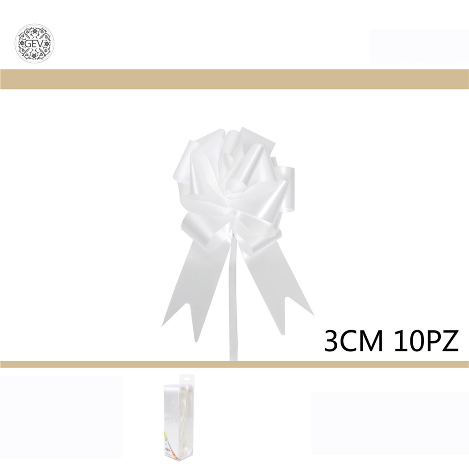 NASTRO FIOCCO DA REGALO 10PZ 3CM BIANCOGev