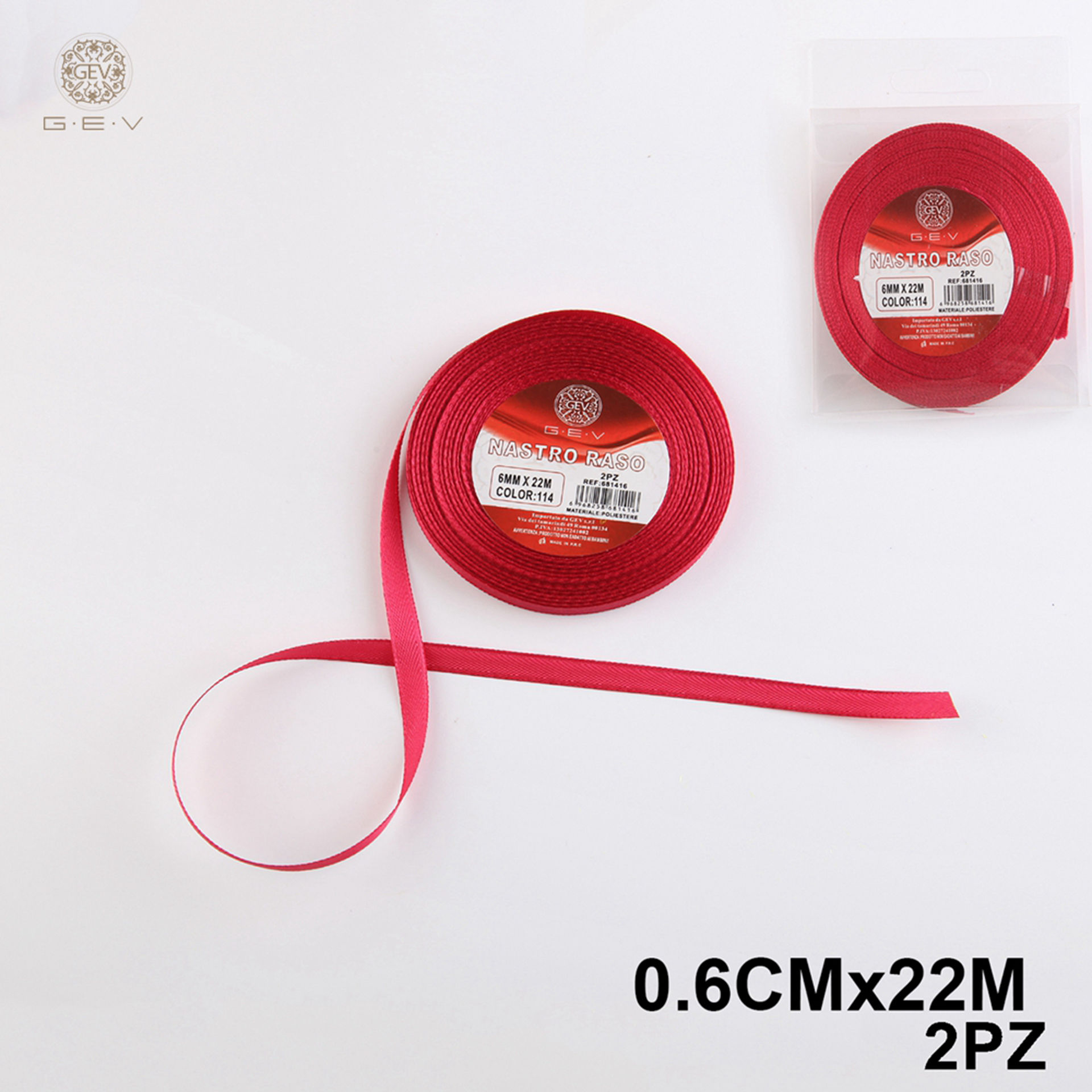 NASTRO RASO 0.6CMX22MT 2PZ 114 ROSSOGev