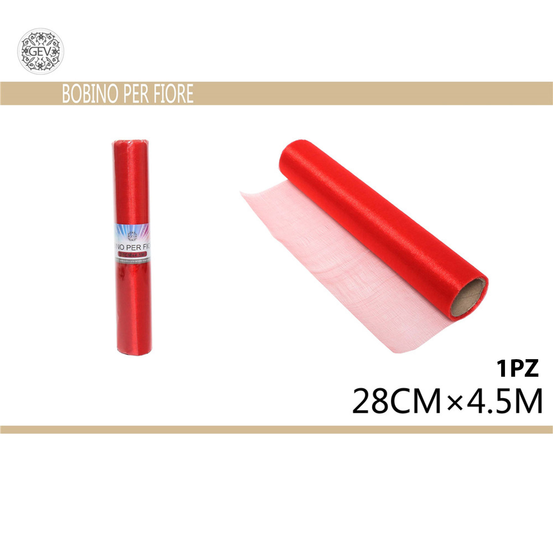 BOBINE TULLE 28CM X 4.5M ROSSO