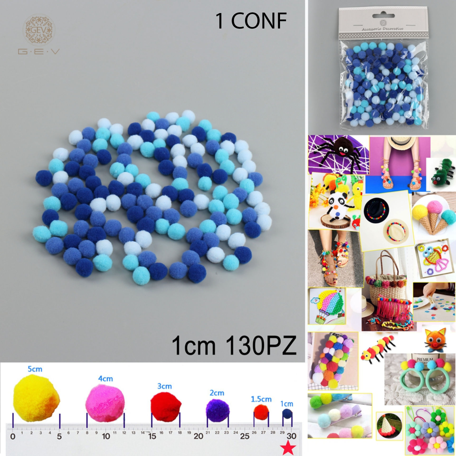 PALLINE IN POLIESTERE FIBRA 1CM 130PZ CELESTEGev