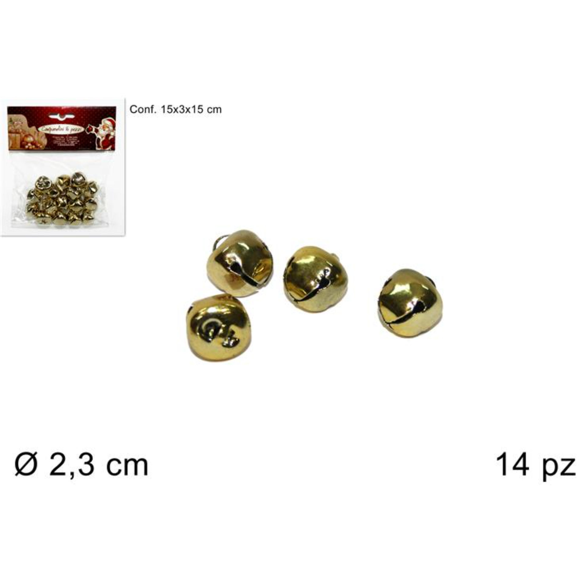 CAMPANELLINI METALLO 2,3CM 14PZ ORO     ART.XY115-Due Esse
