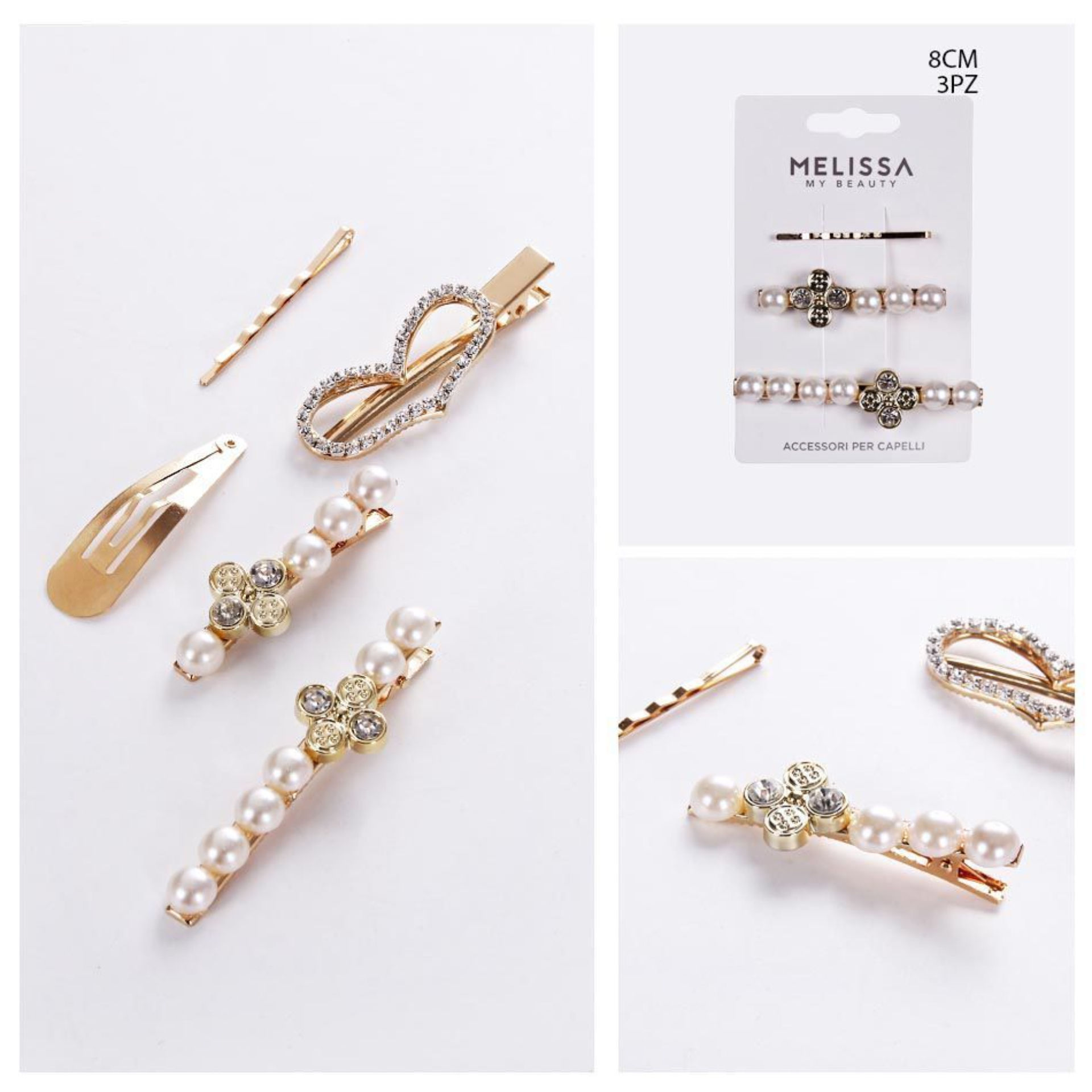 CLIP CAPELLI C/PERLINE 8CM 3PZMelissa