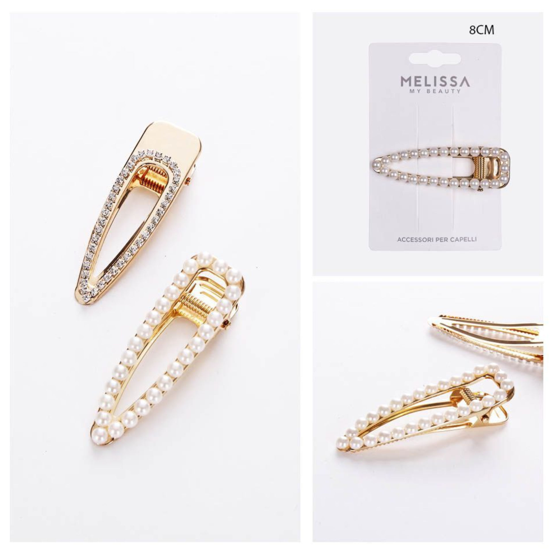 CLIP CAPELLI C/STRASS E PERLINE 8CMMelissa