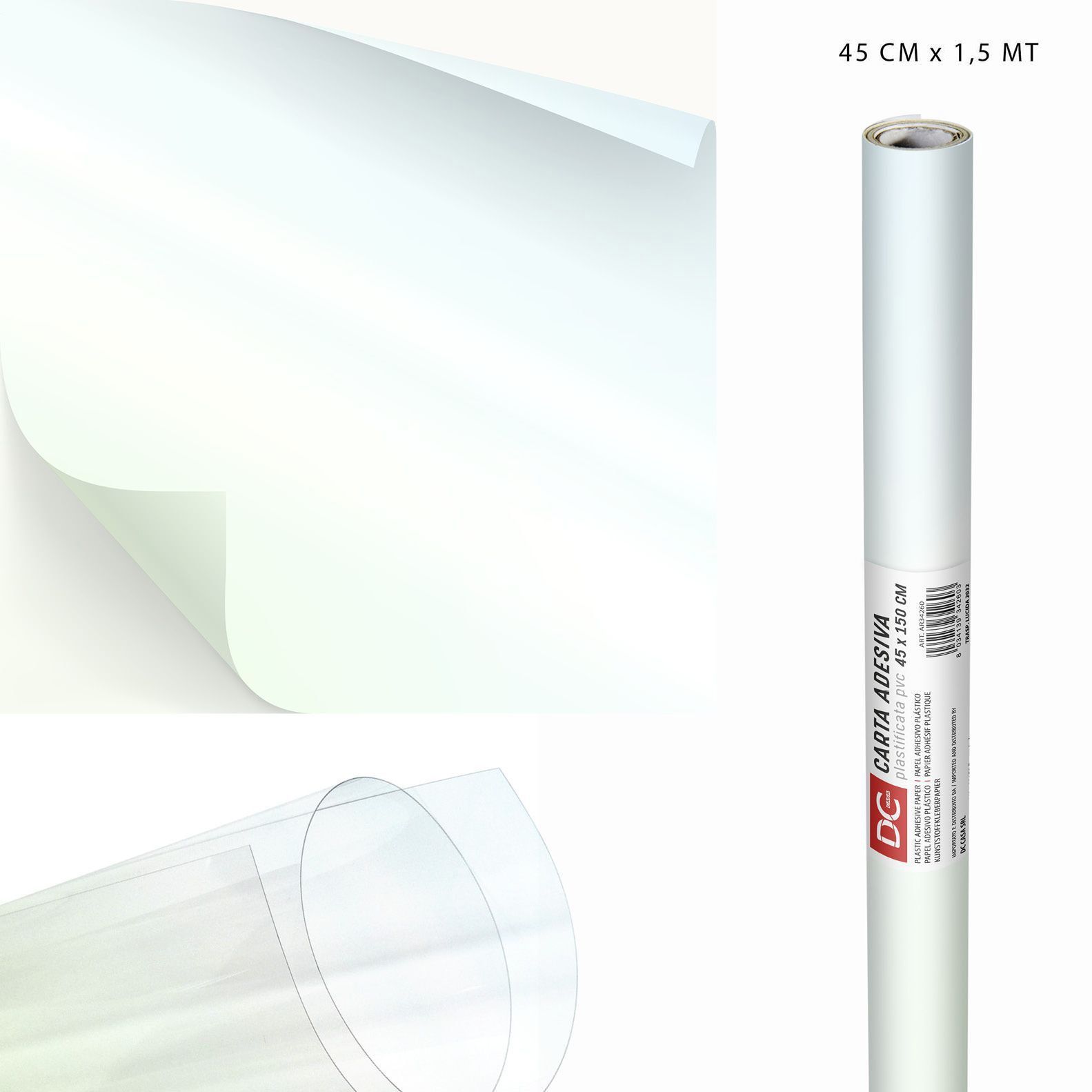 DC CASA CARTA ADES.PVC TRASP.LUCIDO 45CMX1.5M 2032Dc