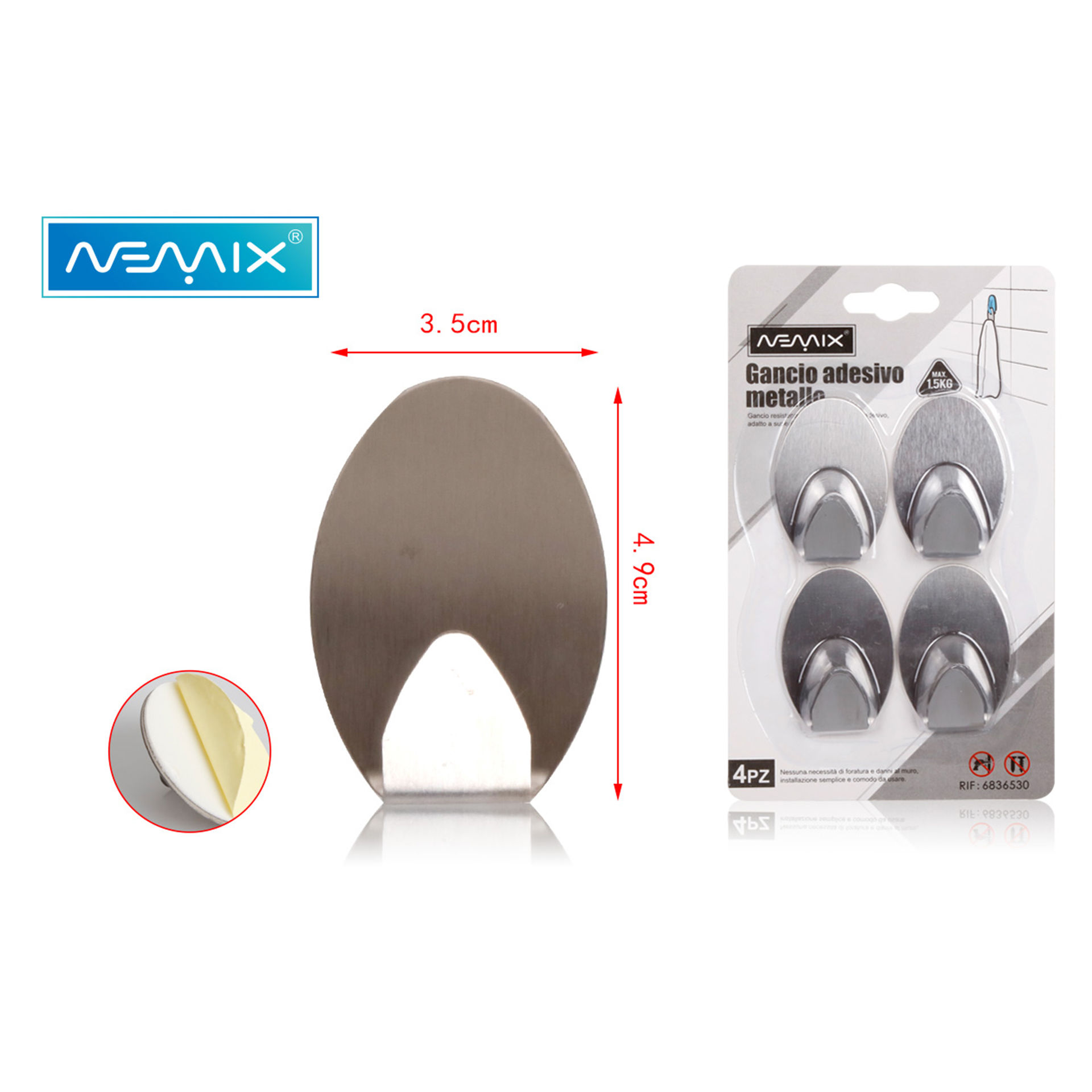 GANCIO ADESIVO METALLO 4PZEmi Style