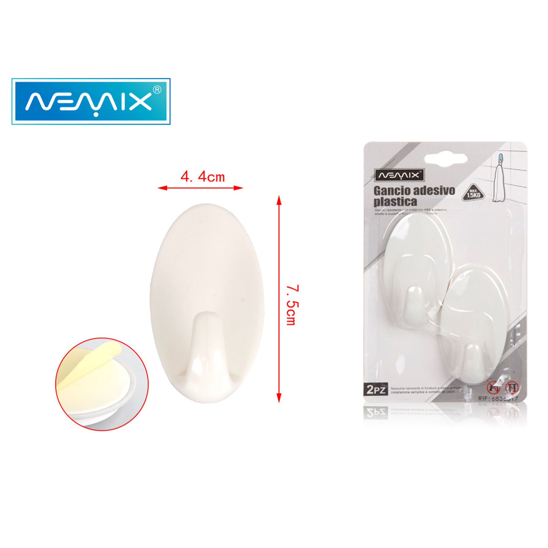 GANCIO ADESIVO PLASTICA 2PZEmi Style