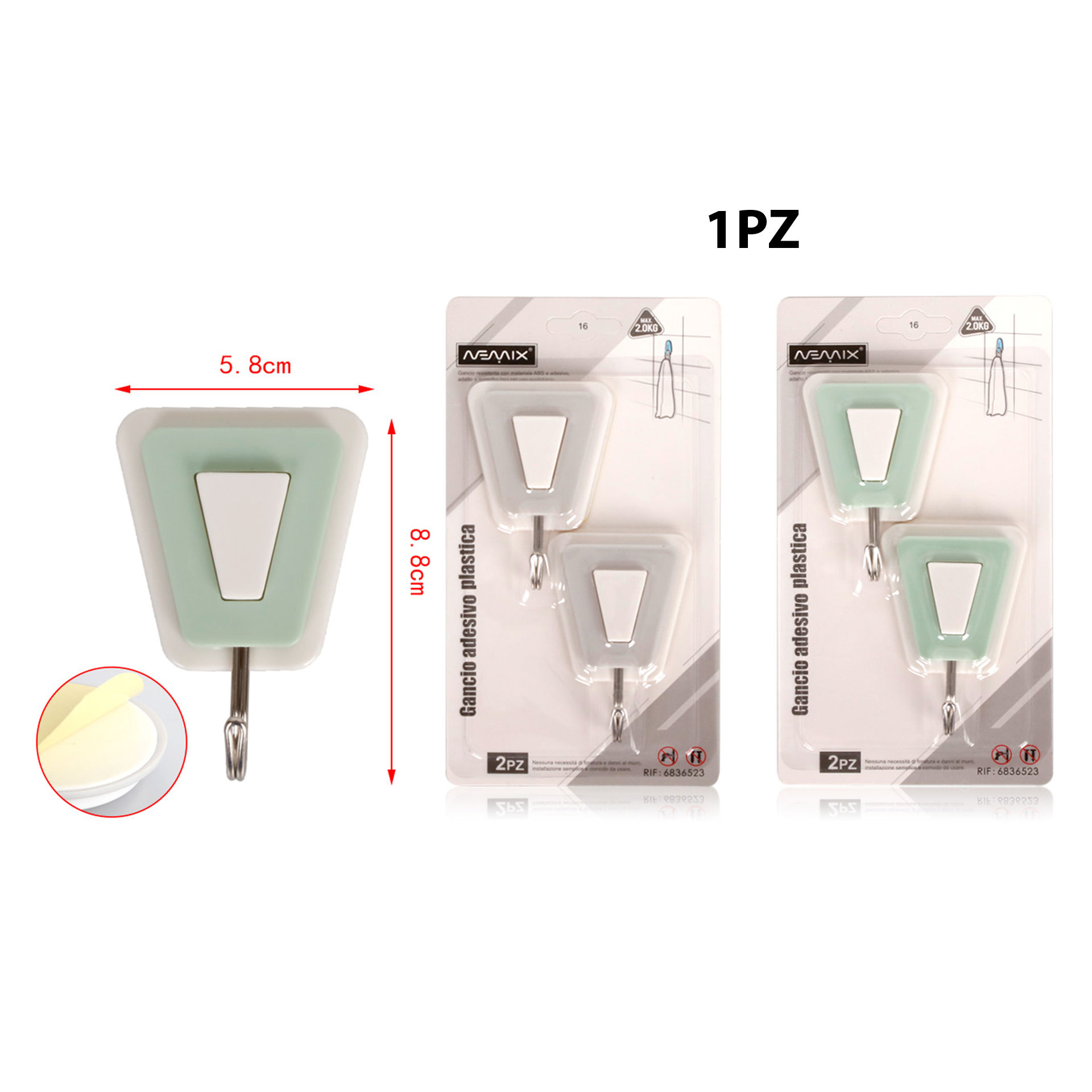 GANCIO ADESIVO PLASTICA 2PZEmi Style