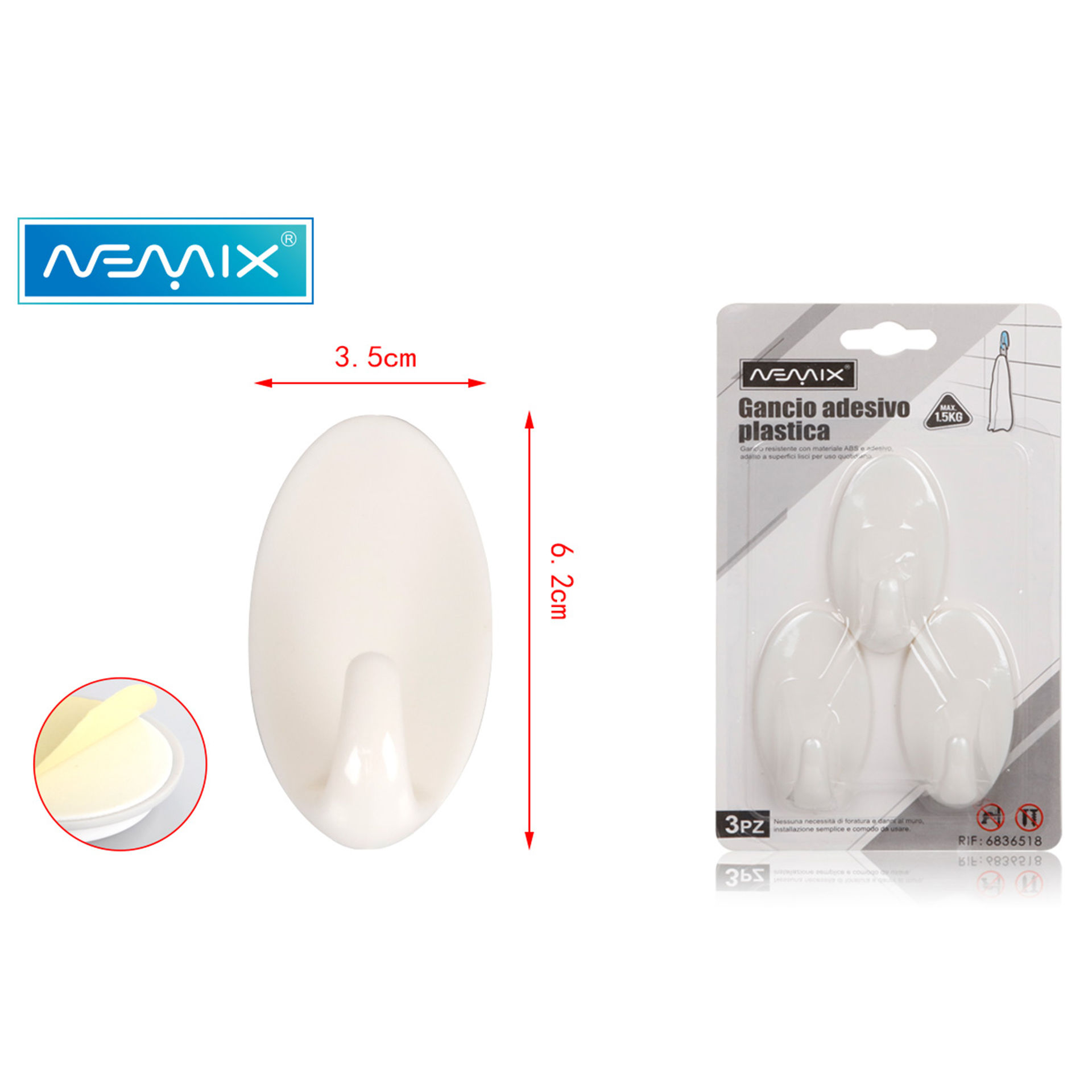 GANCIO ADESIVO PLASTICA 3PZEmi Style