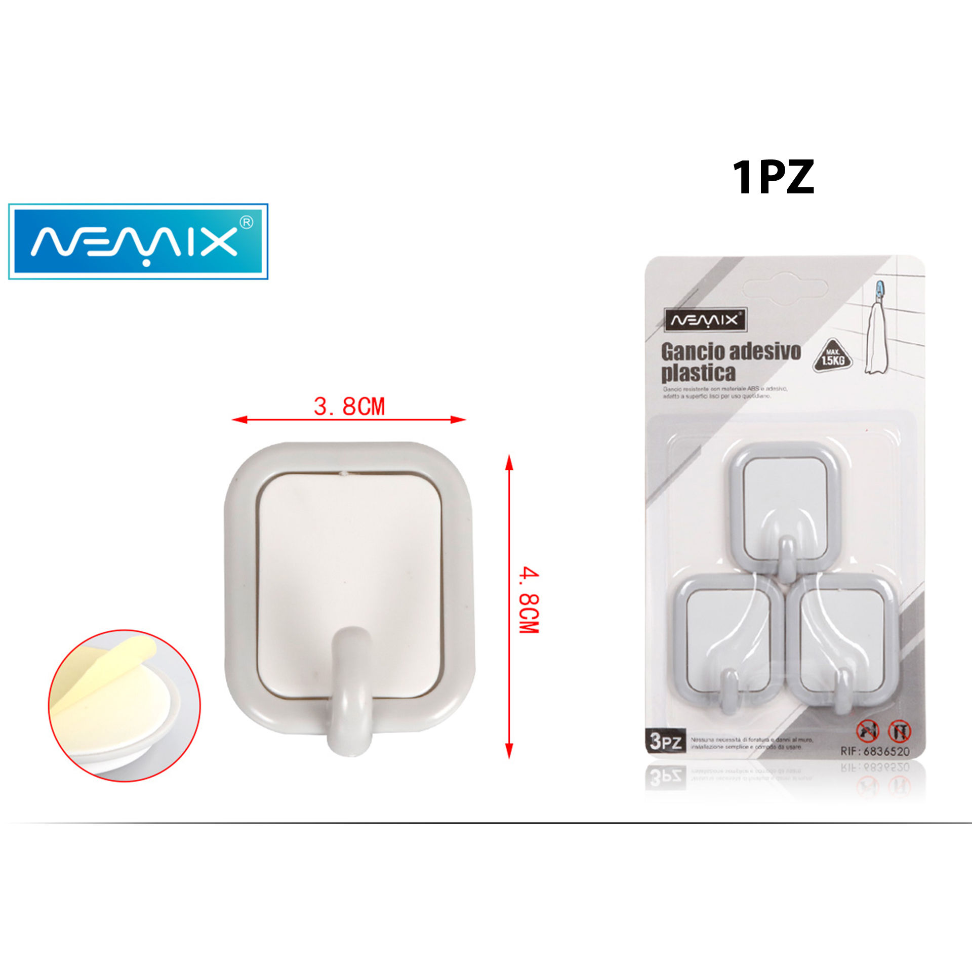 GANCIO ADESIVO PLASTICA 3PZEmi Style