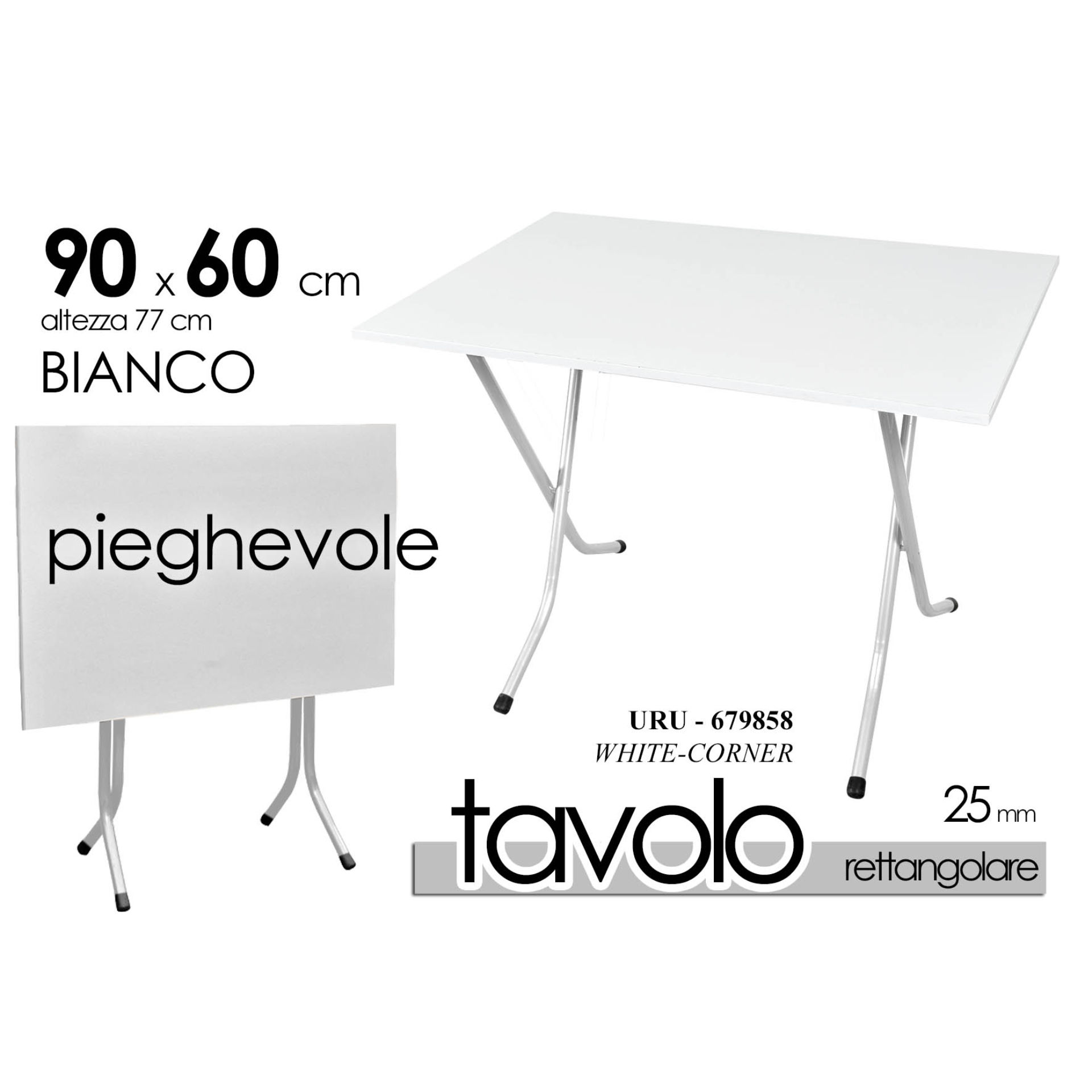 URU/TAVOLO BIANCO T.25MM 60*90*77 0154Gicos