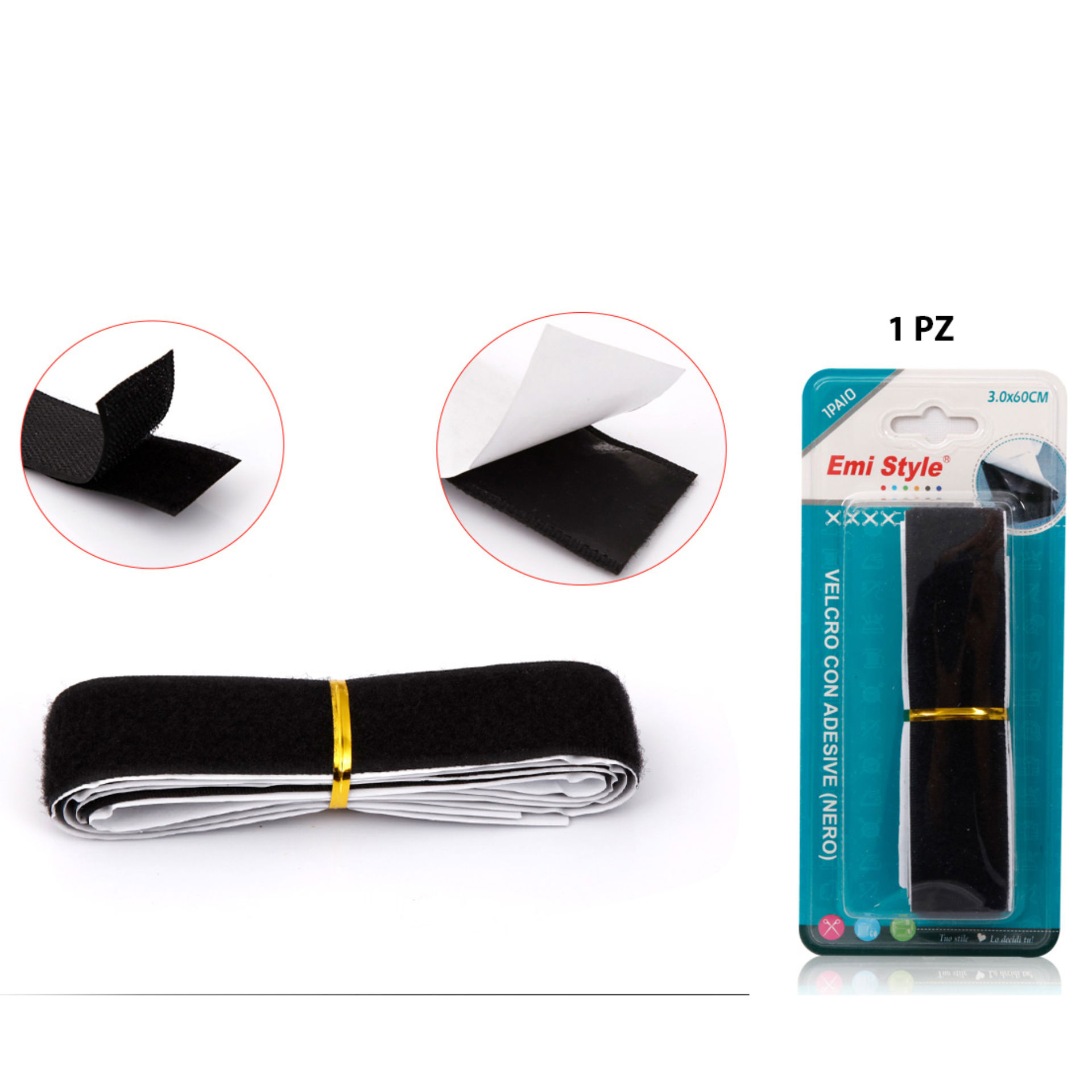VELCRO CON ADESIVE(NERO)3.0CM*60CM (6218842-B)Emi Style