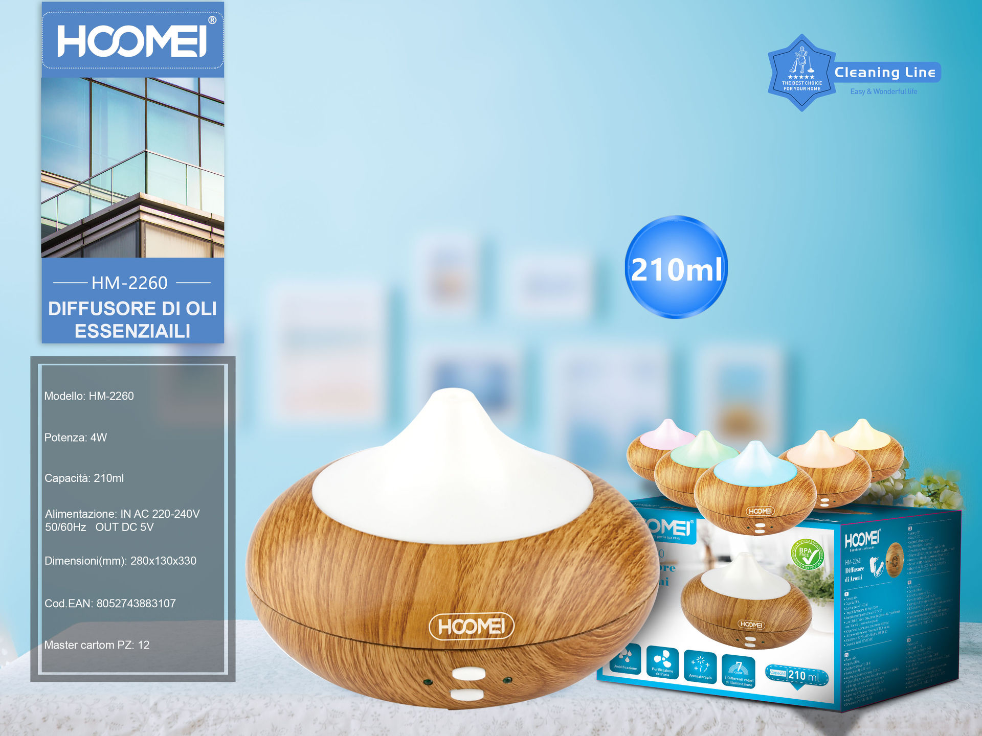DIFFUSORE DI ESSENZE 4W 210ML HM-2260 (3107)Hoomei