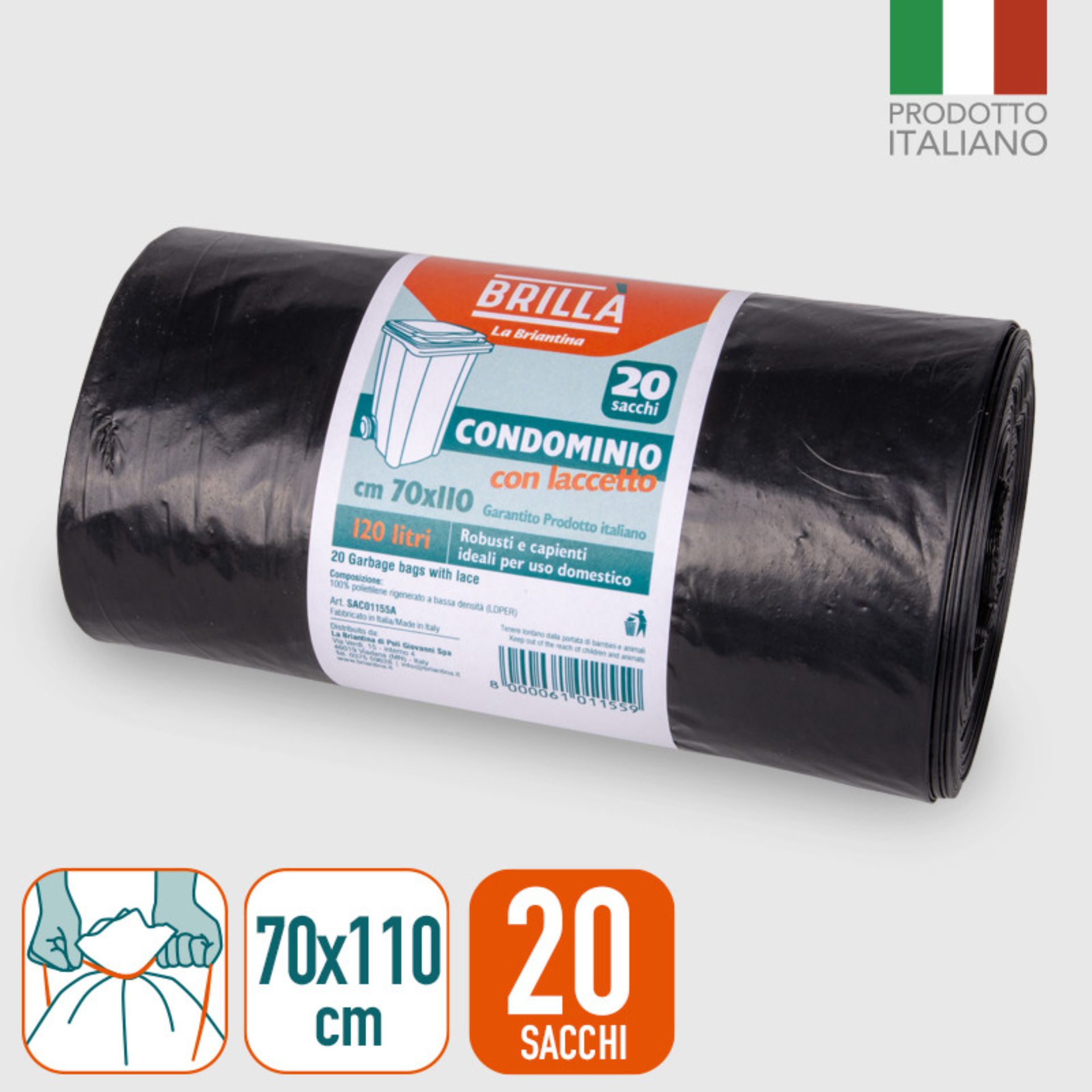 SACCHI CONDOM NERI 70X110 PZ.20 ARROTOLA 120LLa Briantina