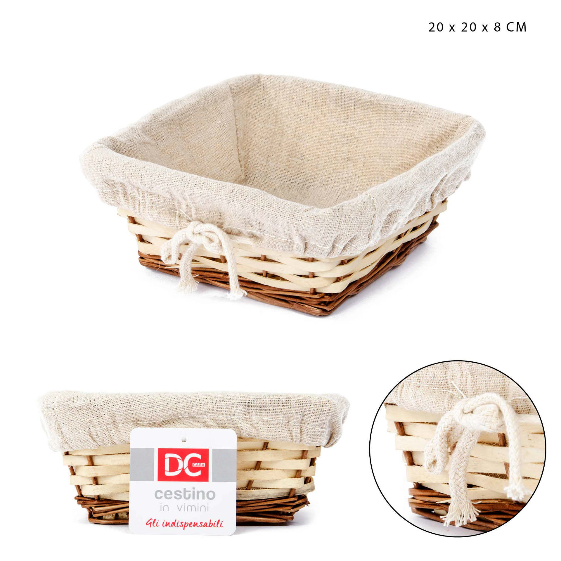 DC CASA CESTINO VIMINI FODERATO QUADR.20X20XH8CMDc