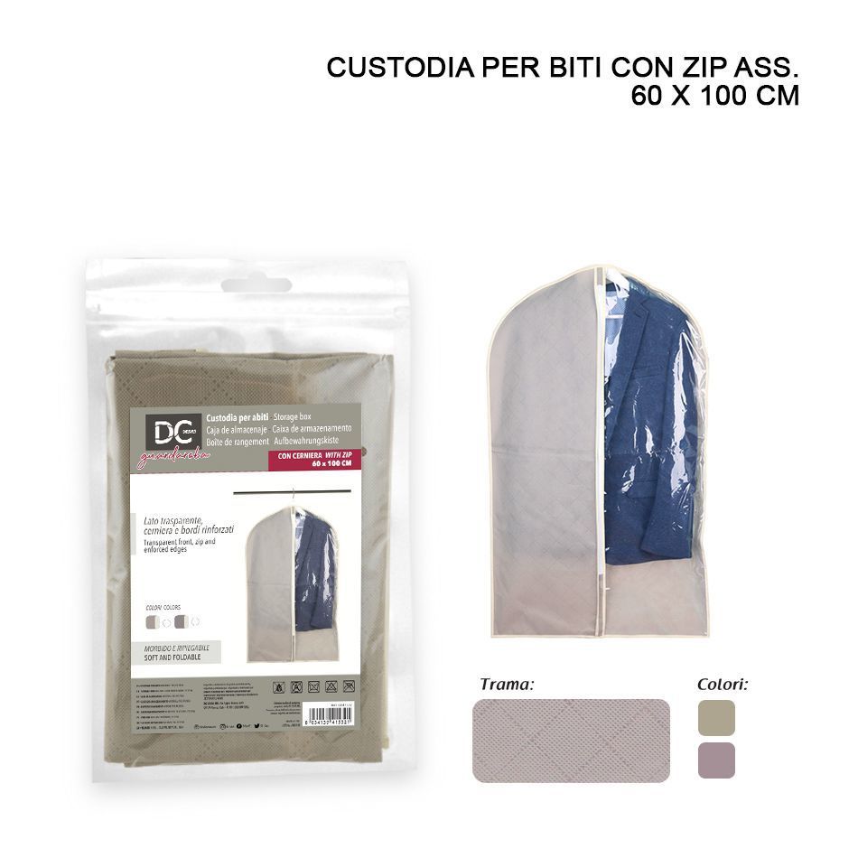 CUSTODIA ABITI TNT C/ZIP 60X100CM ASS.Dc