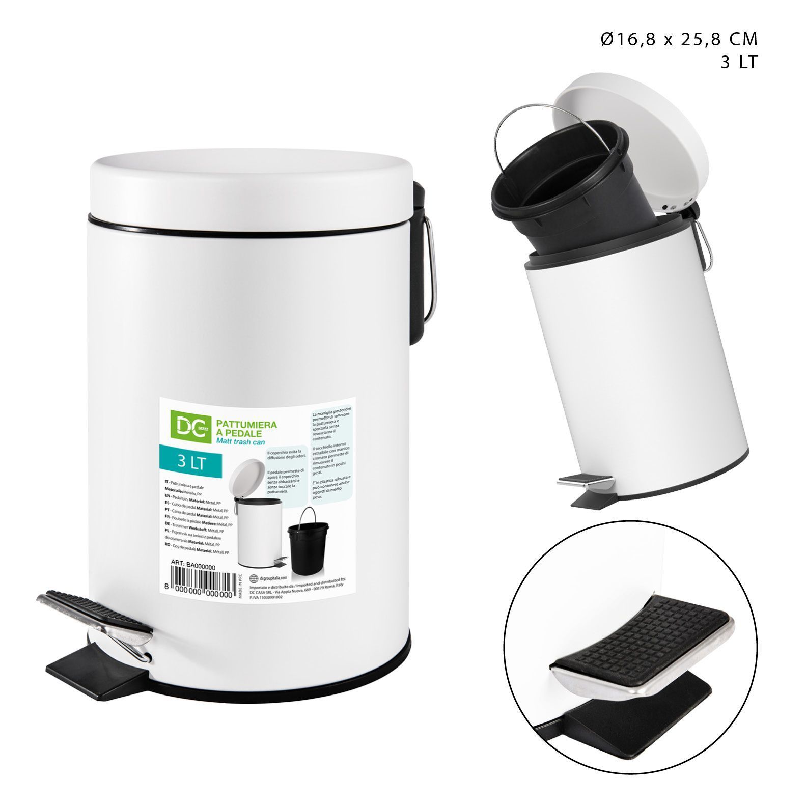 DC CASA PATTUMIERA PEDALE 3L 16,8X25,8CM B.OPACODc