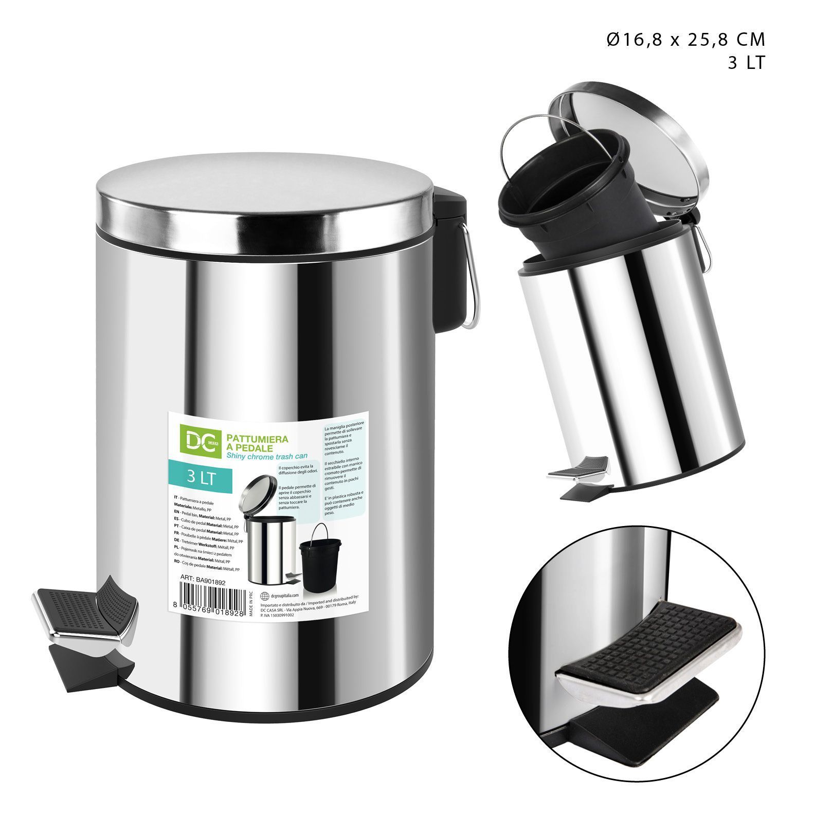 DC CASA PATTUMIERA PEDALE CROMATA 3L 16,8X25,8CMDc
