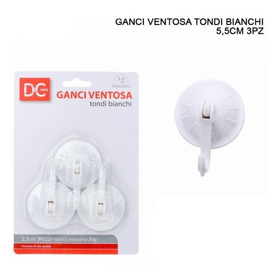 DC CASA GANCIO VENTOSA PLAST. TONDO 5,5CM 3PZ BIANDc