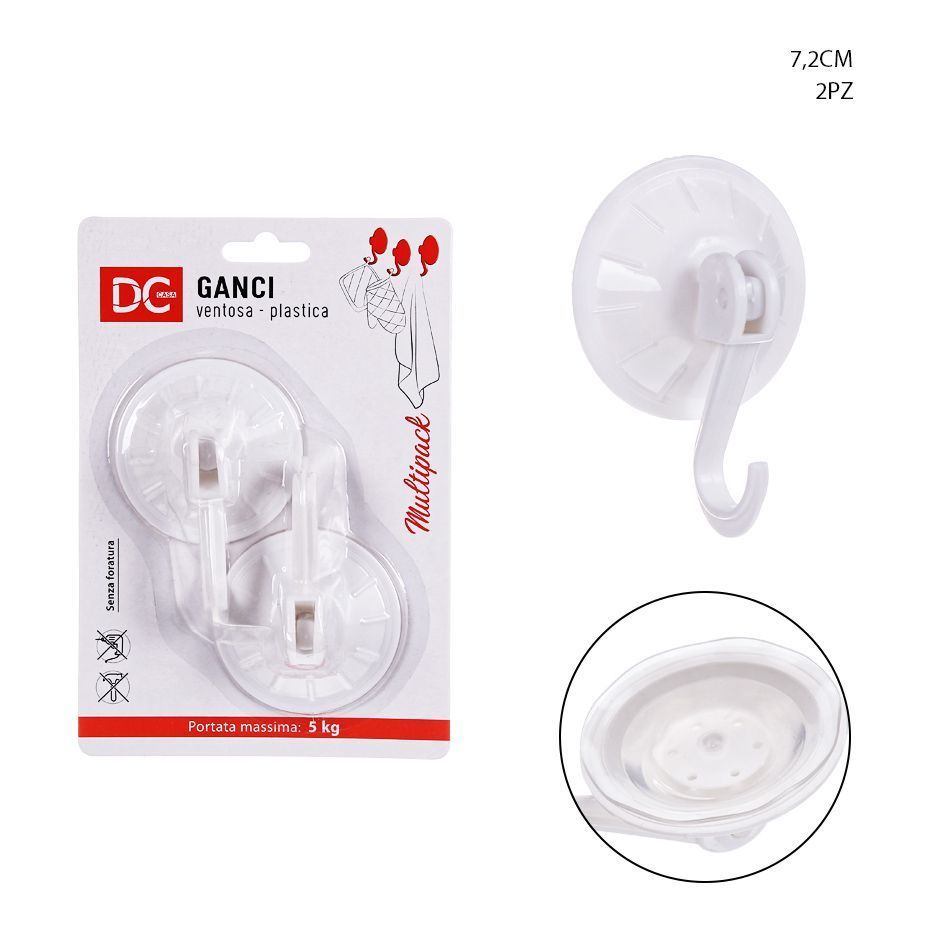 DC CASA GANCIO VENTOSA PLAST. TONDO 7,2CM 2PZ BIANDc