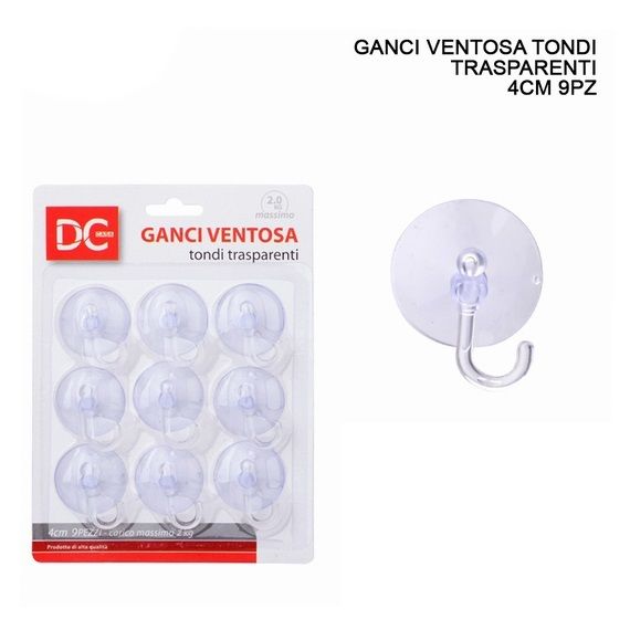 DC CASA GANCIO VENTOSA PLAST. TONDO TRASP. 4CM 9PZDc