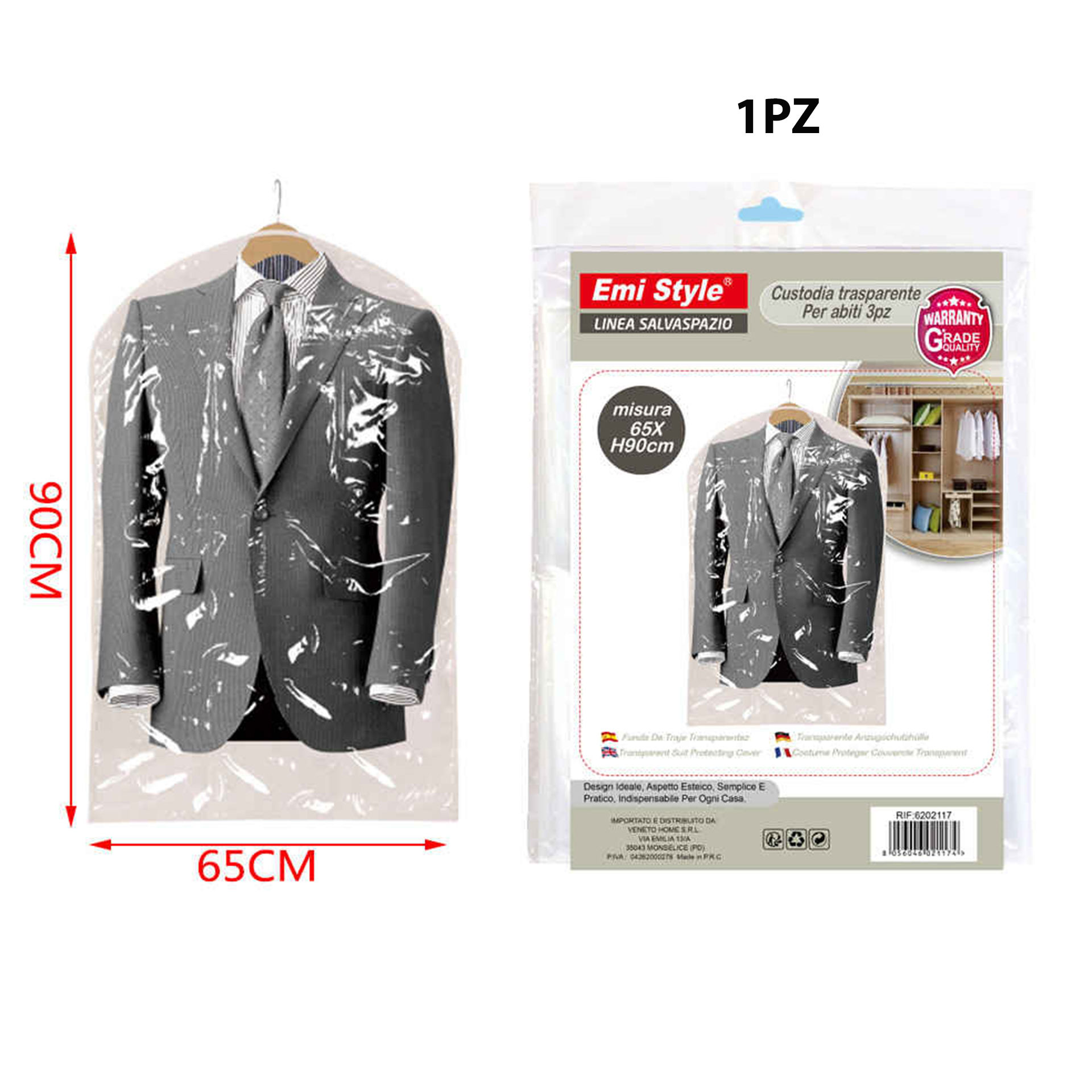 CUSTODIA TRASPARENTE PER ABITI 90*65CM 3PCS(820452Emi Style