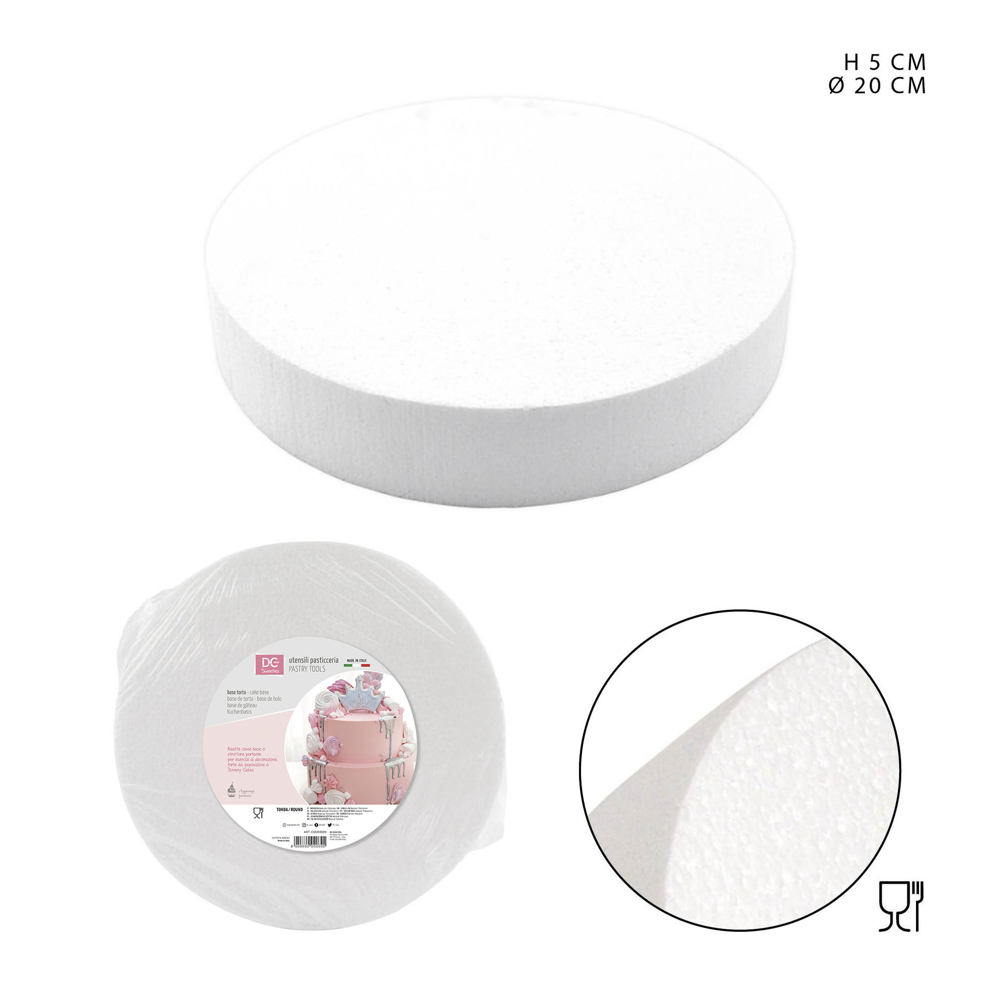 DC CASA BASE TORTA TONDA POLISTIROLO H5CM D.20CMDc