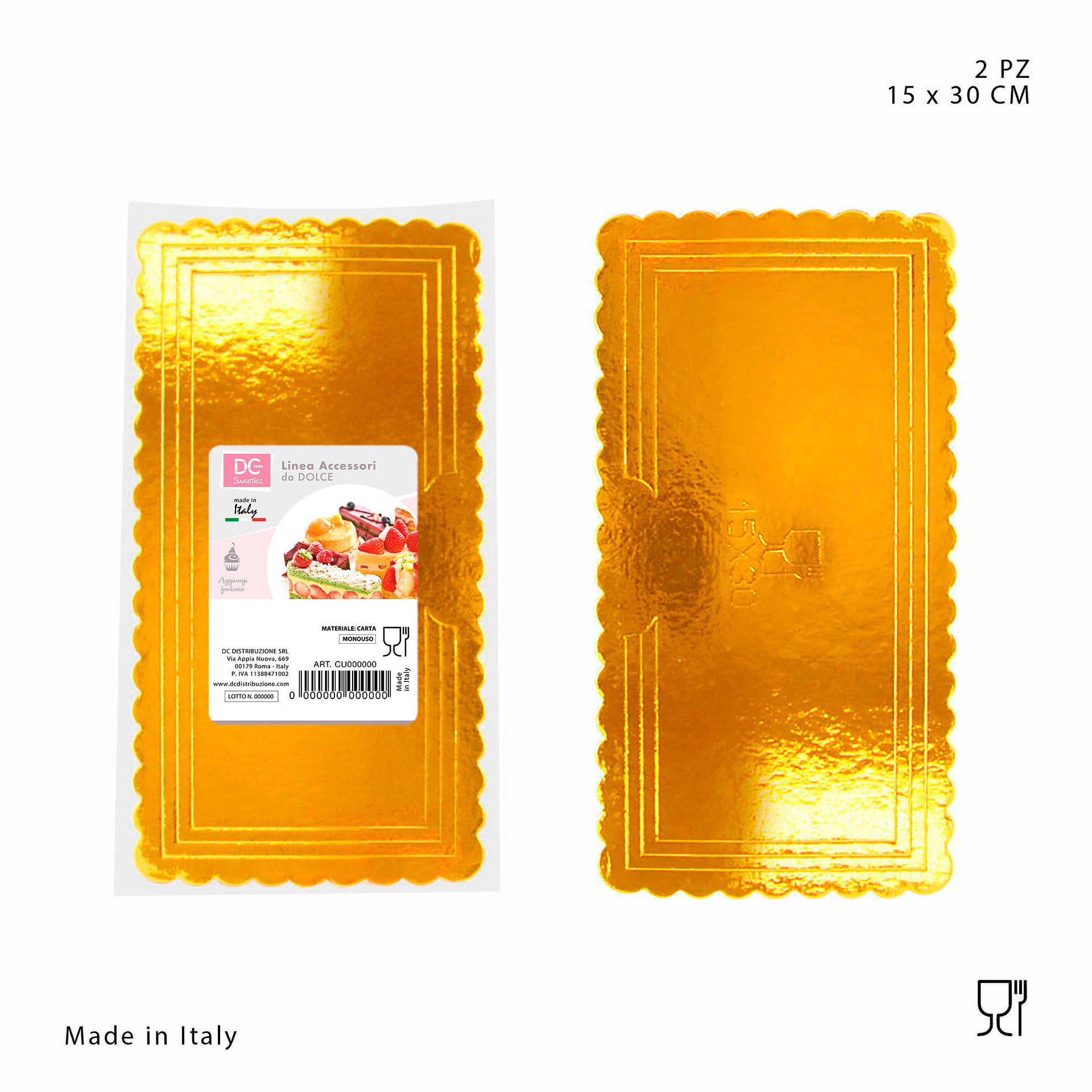 DC CASA SOTTOTORTA RETTANG. ORO 15X30CM 2PZDc