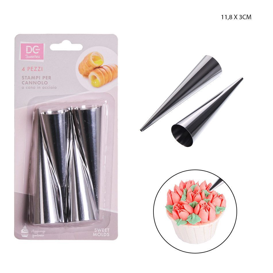 DC CASA STAMPO CANNOLO CONO INOX 11.8X3CM 4PZDc