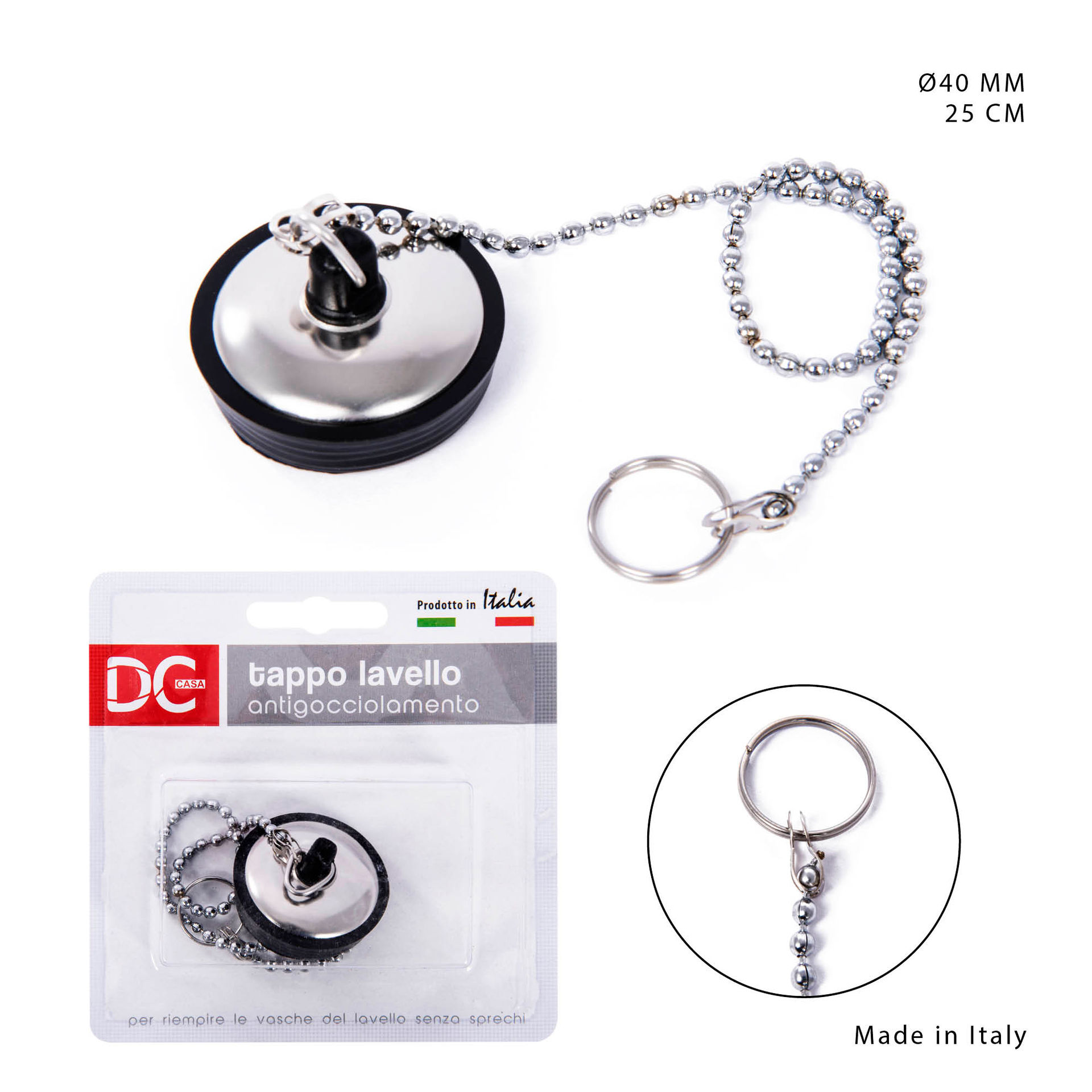 DC CASA TAPPO LAVELLO D.40MM COP+CATENA INOX 25CMDc