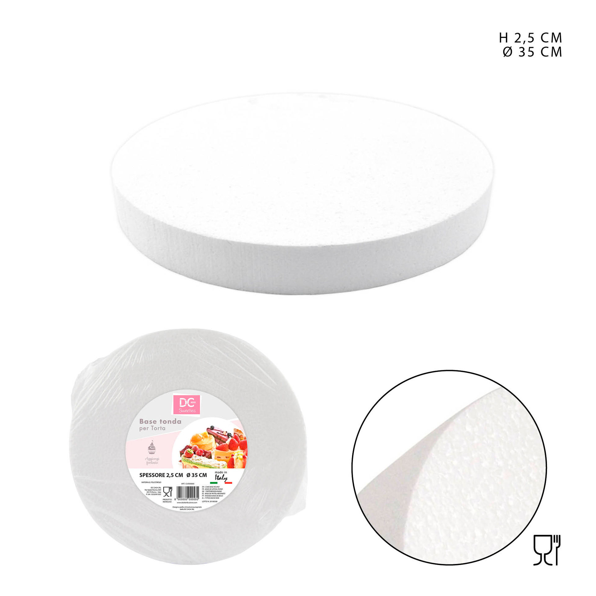 DC CASA BASE TORTA TONDA POLISTIROLO H2.5CM D.35CMDc