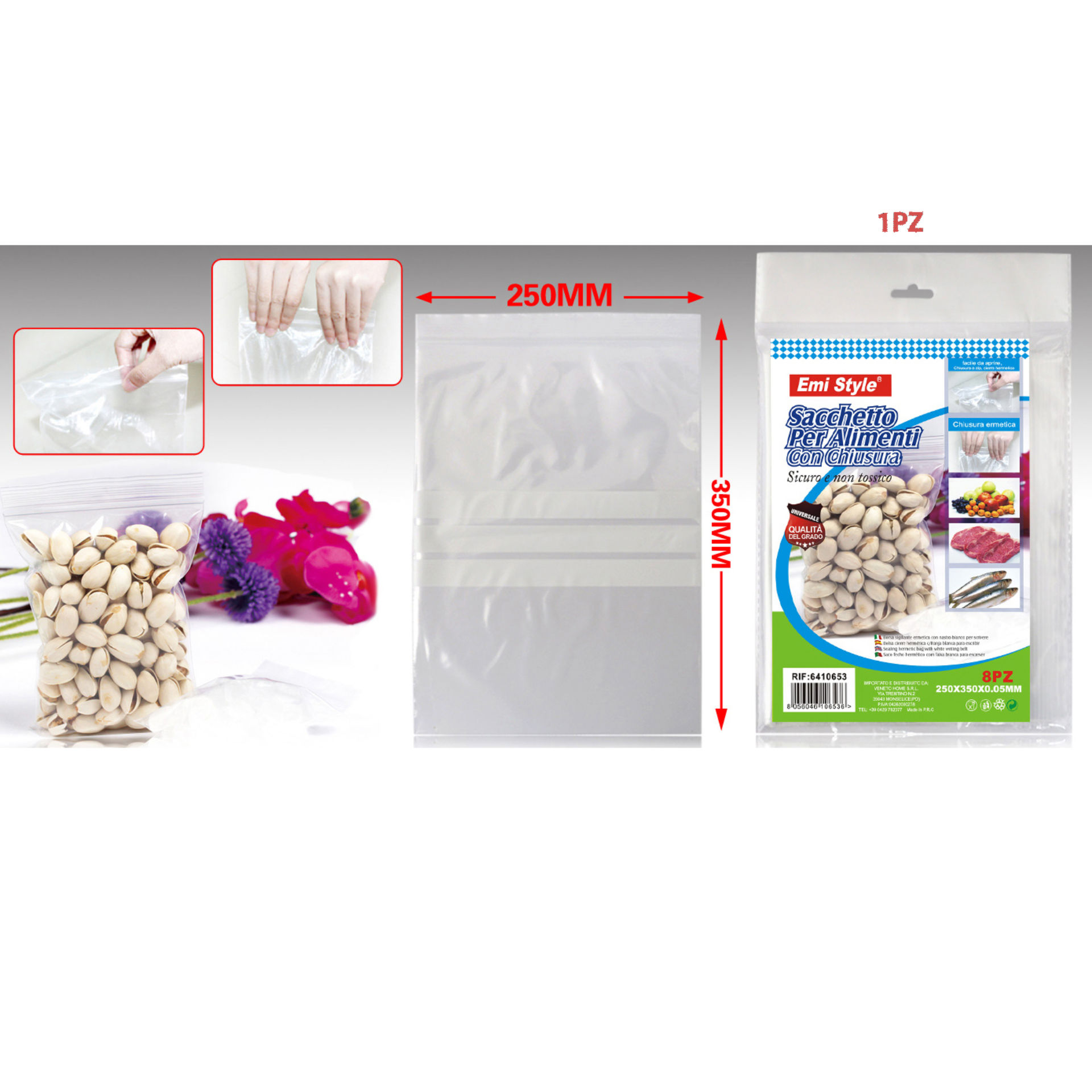 SACCHETTO PER ALIMENTI CON CHIUSURA 8PZ 250*350*0.Emi Style