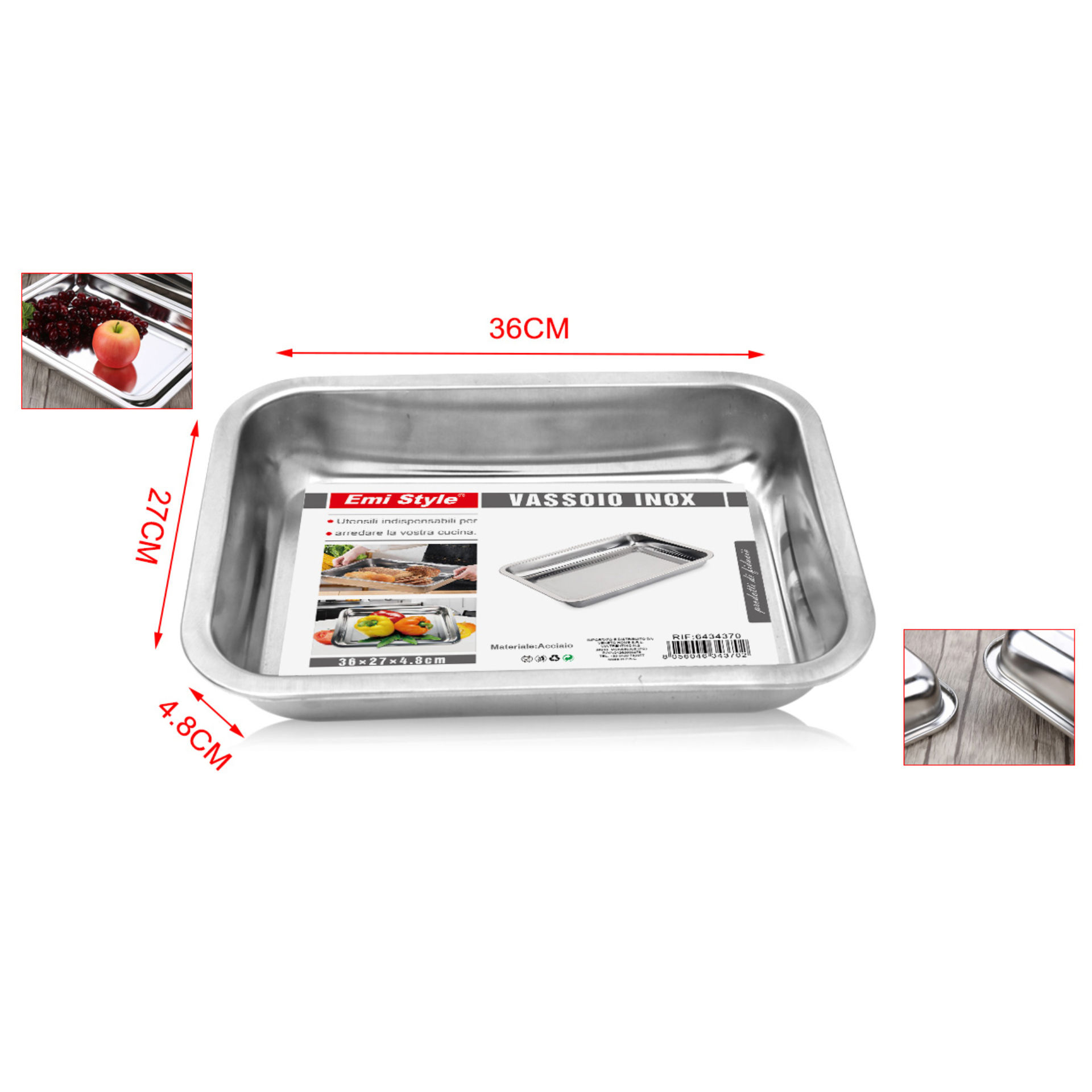 VASSOIO INOX 36*27*4.8CM 378G 6409360Emi Style