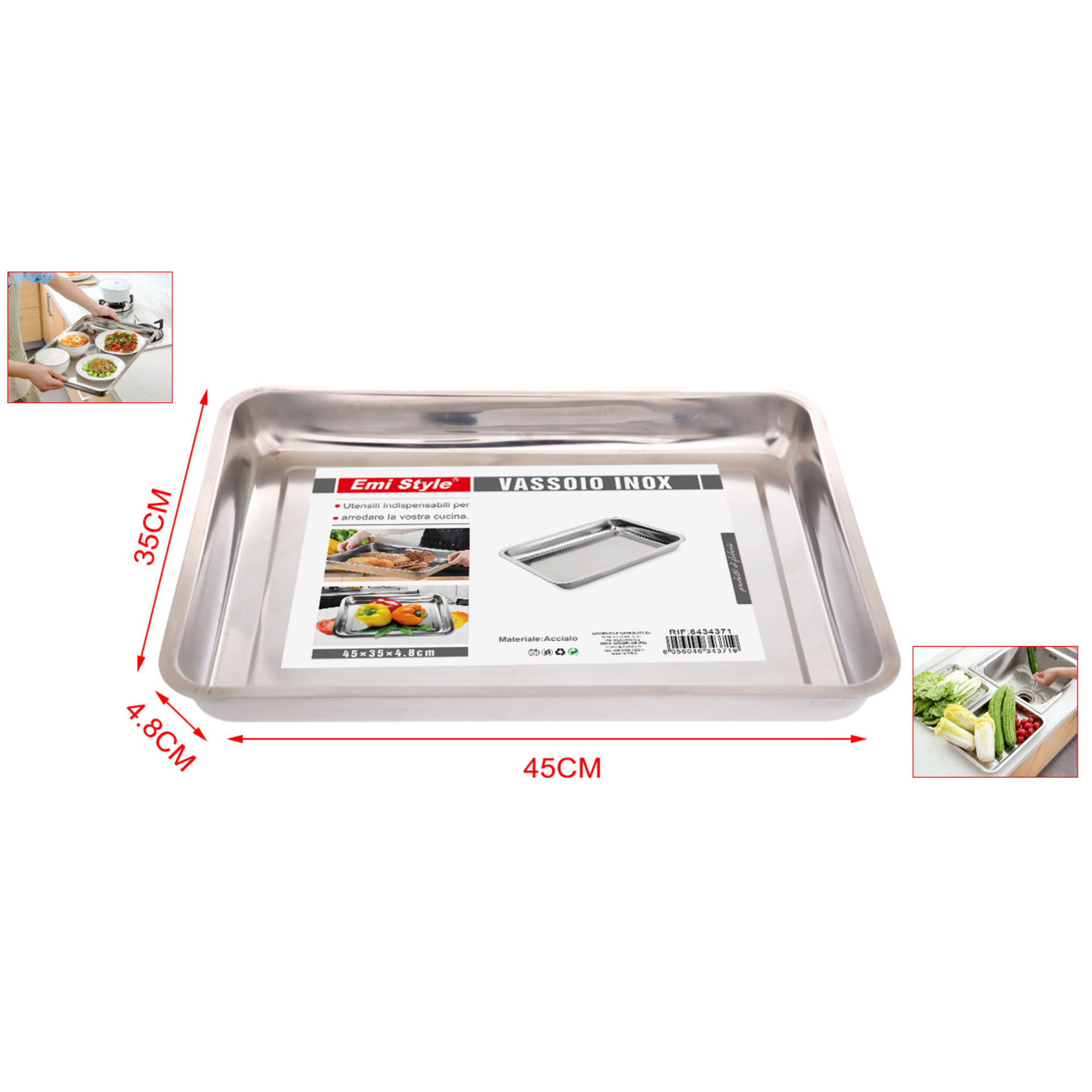VASSOIO INOX 45*35*4.8CM 630G 6409361Emi Style