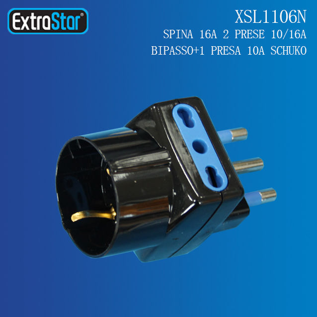ADATTATORE 16A 2 PRESE 10/16A BIPASSO+1 PRESA 10AExtrastar