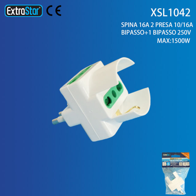 ADATTATORE SPINA 16A 2PRESE 10/16A + SCHUKOExtrastar