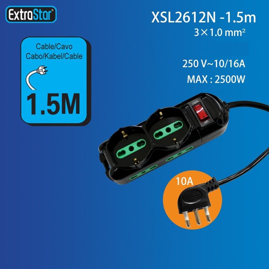 MULTIPRESA 10/16A+SCHUKO SPINA 10A CON SOVRACCARICExtrastar