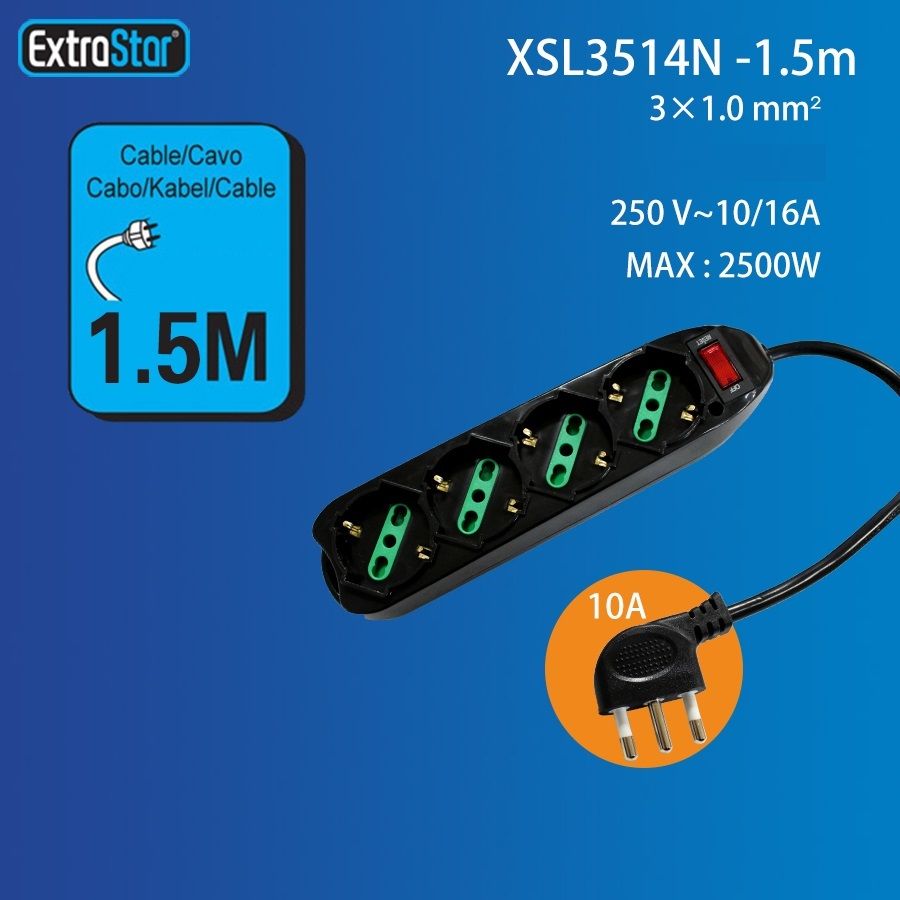 MULTIPRESA 4 POSIZIONI 10/16A SPINA 10A CON SOVRACExtrastar