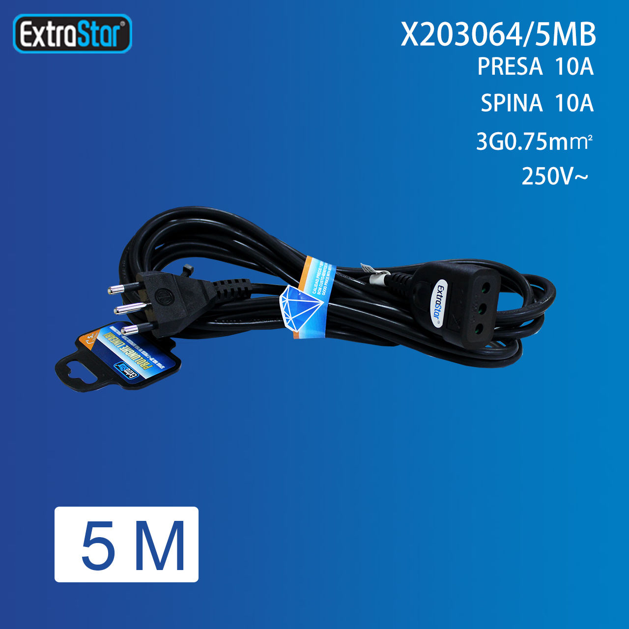 PROLUNGA LINEARI SPINA 10A 3X0.75MM 5M NERAExtrastar