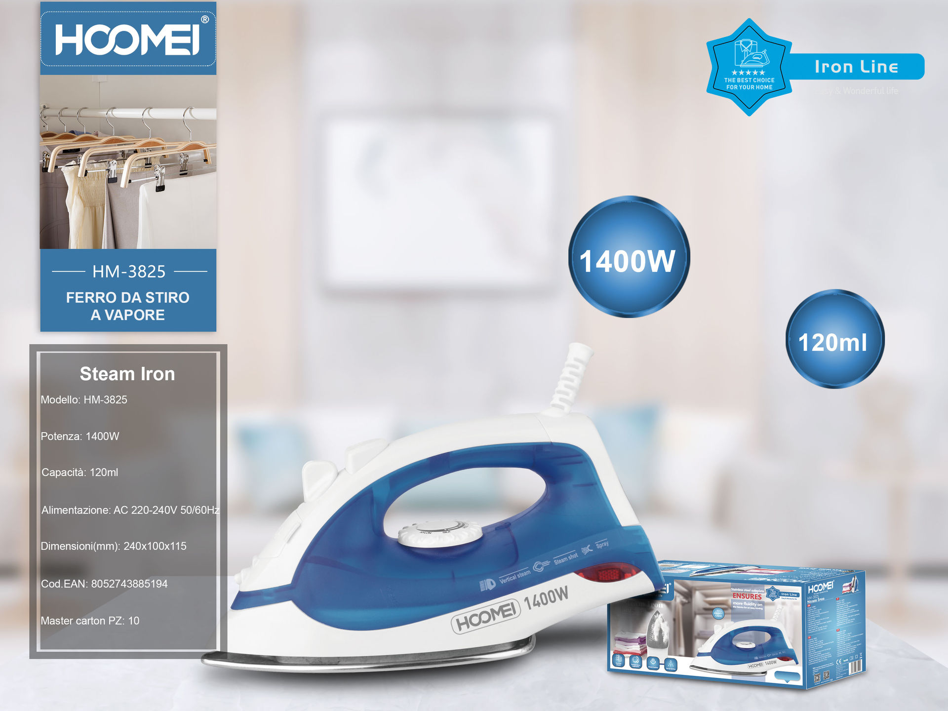 FERRO DA STIRO A VAPORE 1400W HM-3825 (5194)Hoomei