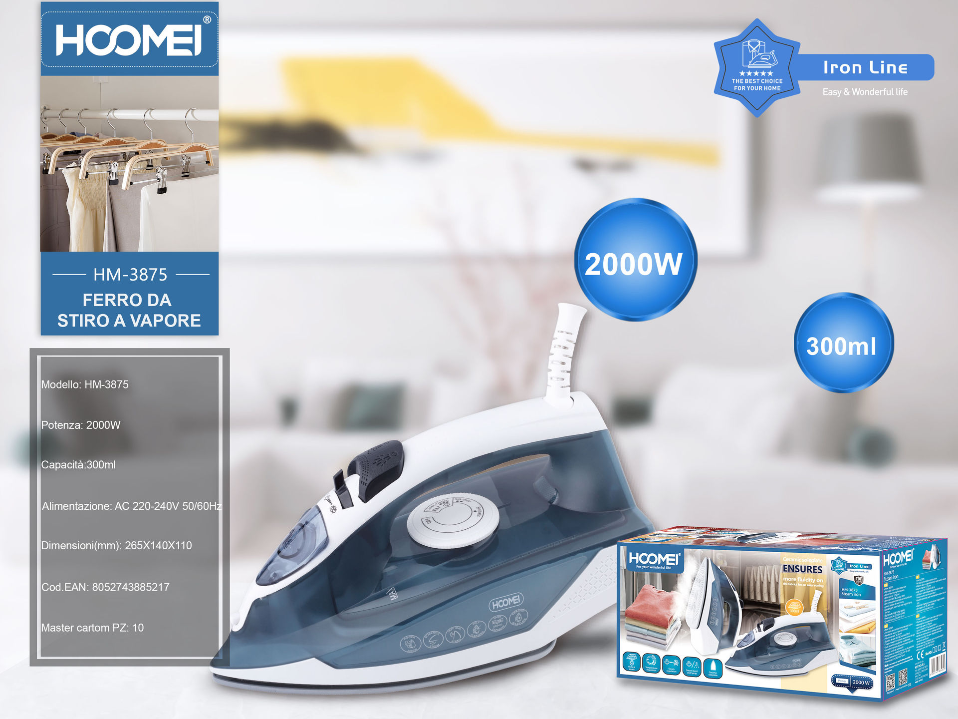 FERRO DA STIRO A VAPORE 2000W HM-3875 (5217)Hoomei