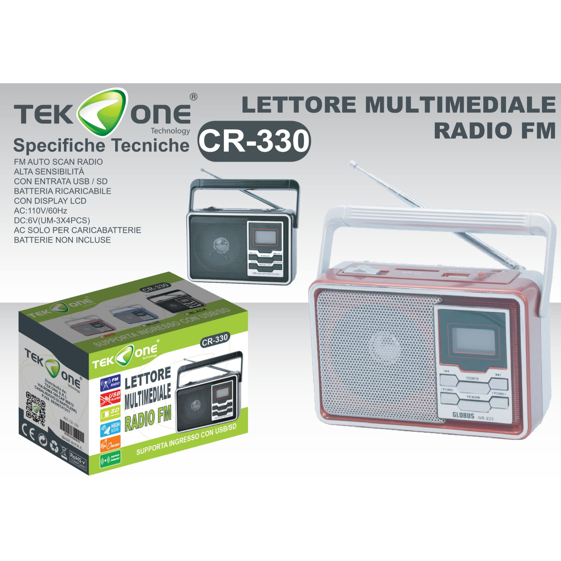 LETTORE MULTIMEDIALE RADIO FM  CR-330Tekone