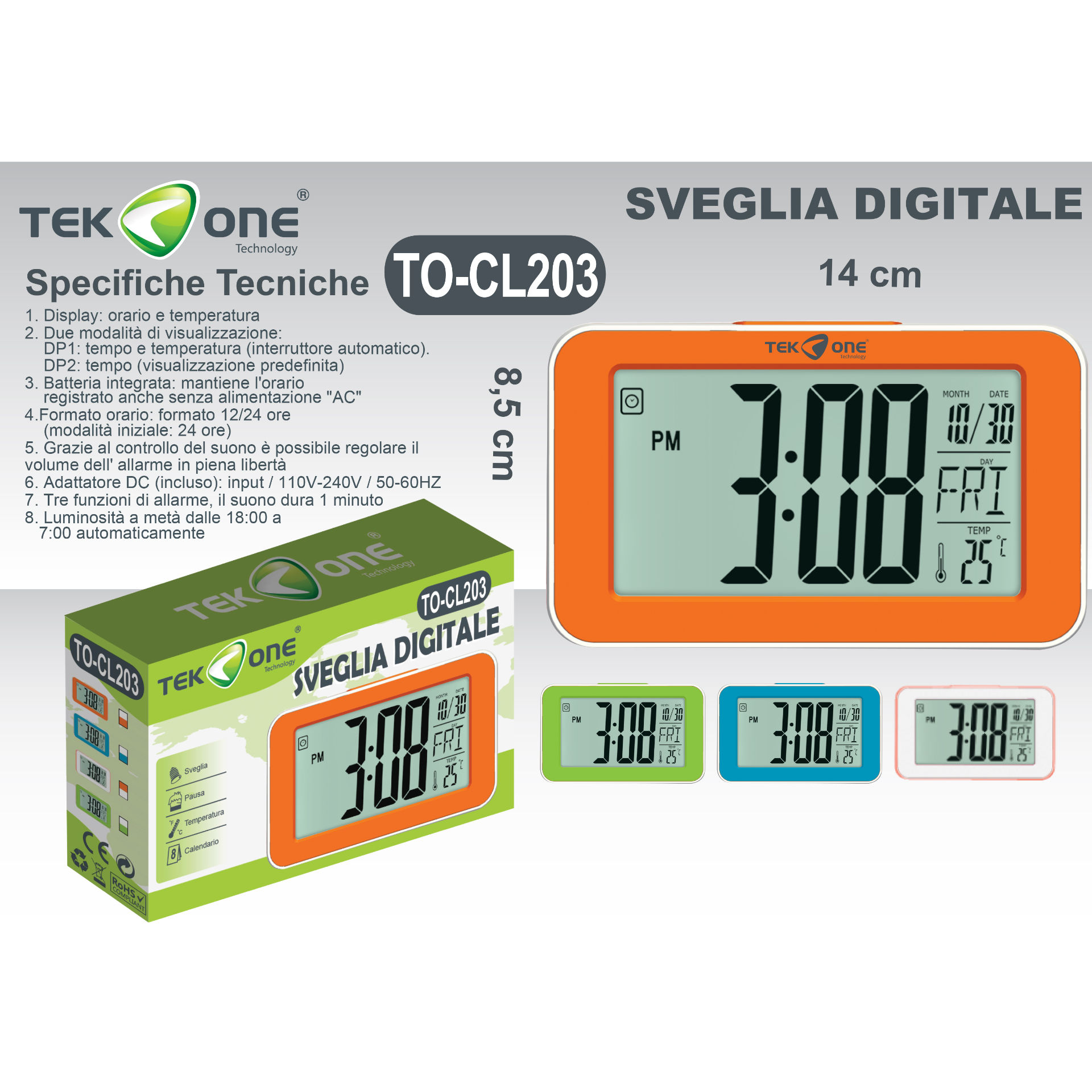 SVEGLIA DIGITALE CON CALENDARIO SLIMTekone