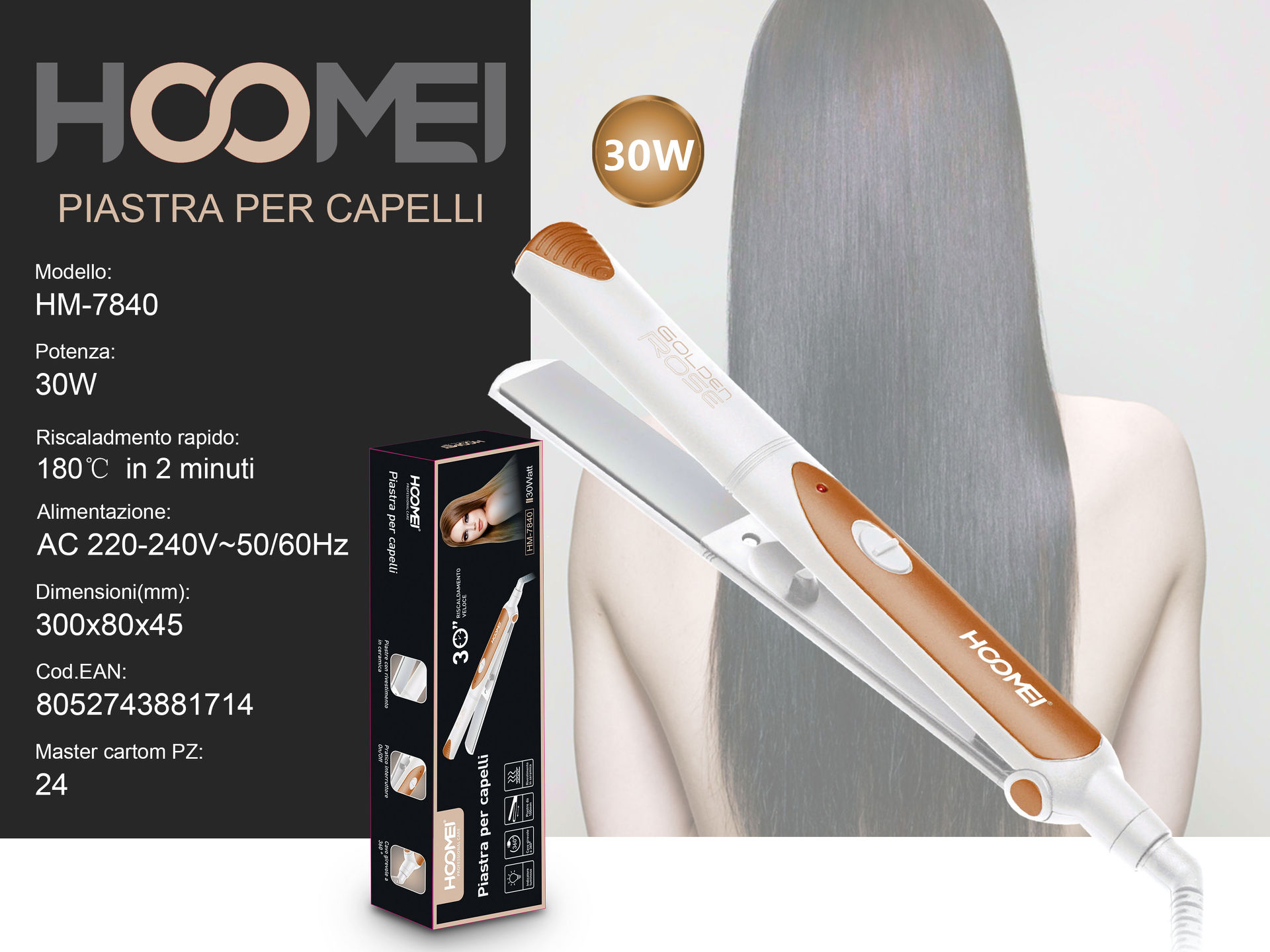 PIASTRA X CAPELLI 30W HM-7840 (1714)Hoomei