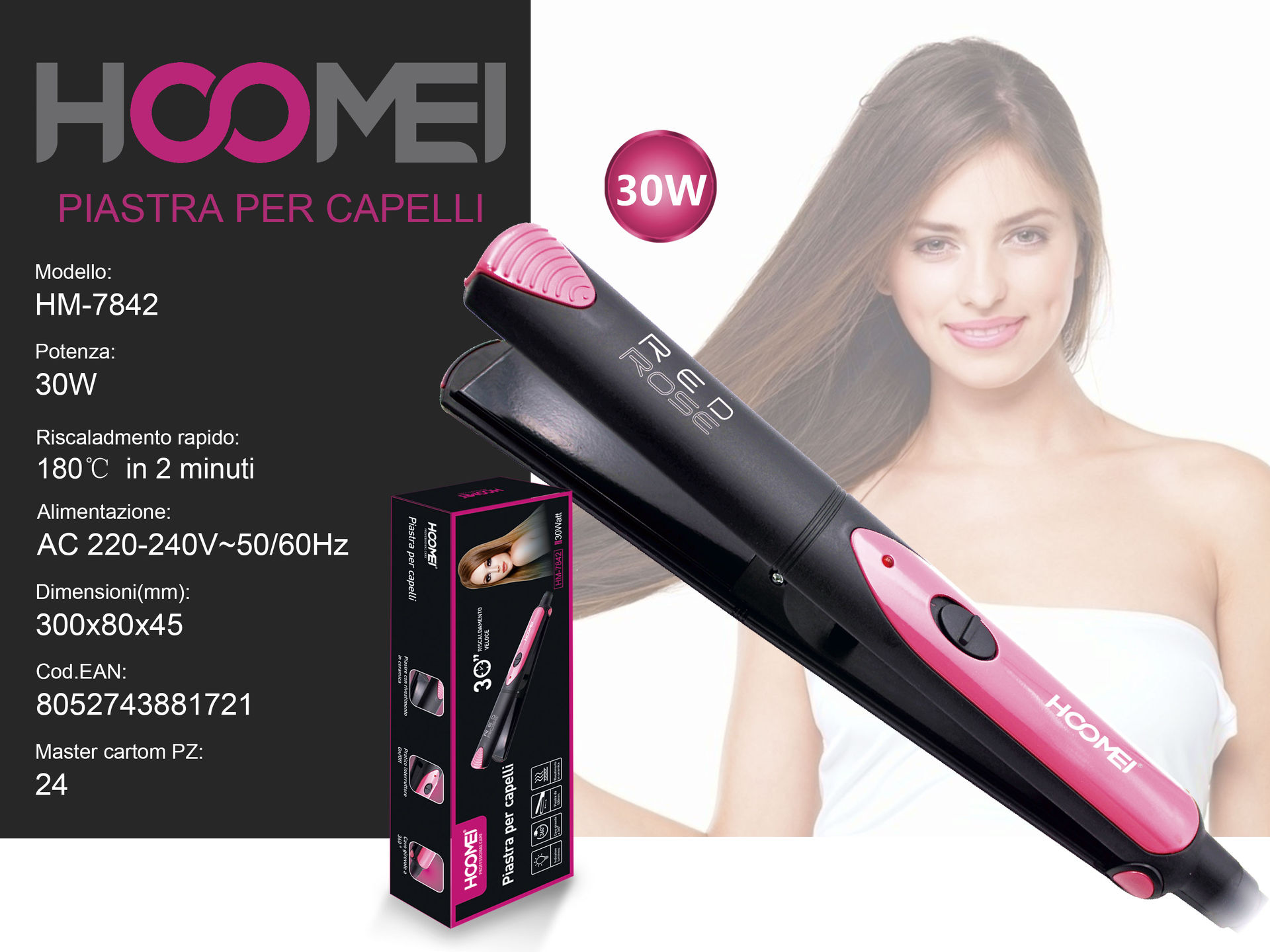 PIASTRA X CAPELLI 30W HM-7842 (1721)Hoomei