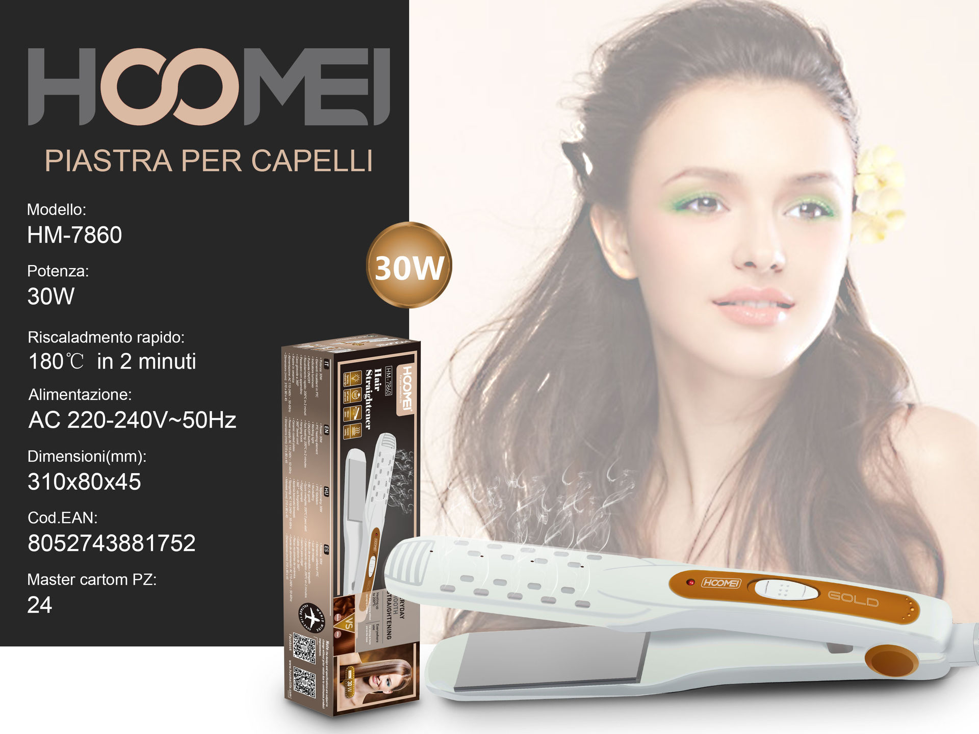 PIASTRA X CAPELLI 30W HM-7860 (1752)Hoomei