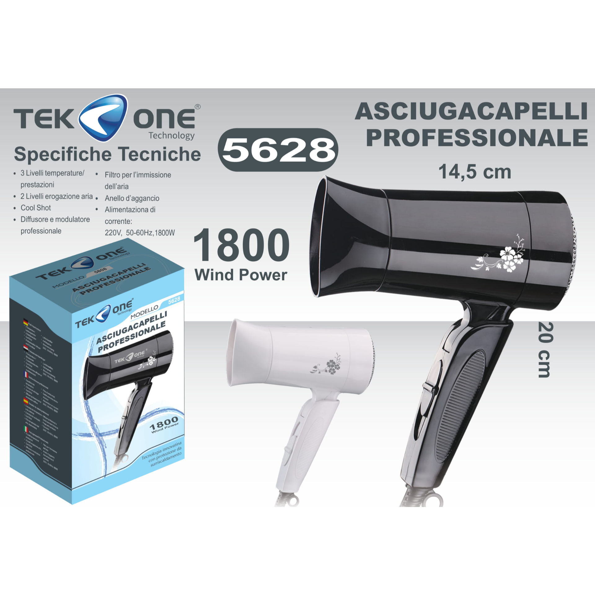 ASCIUGACAPELLI DA VIAGGIO 1800WTekone