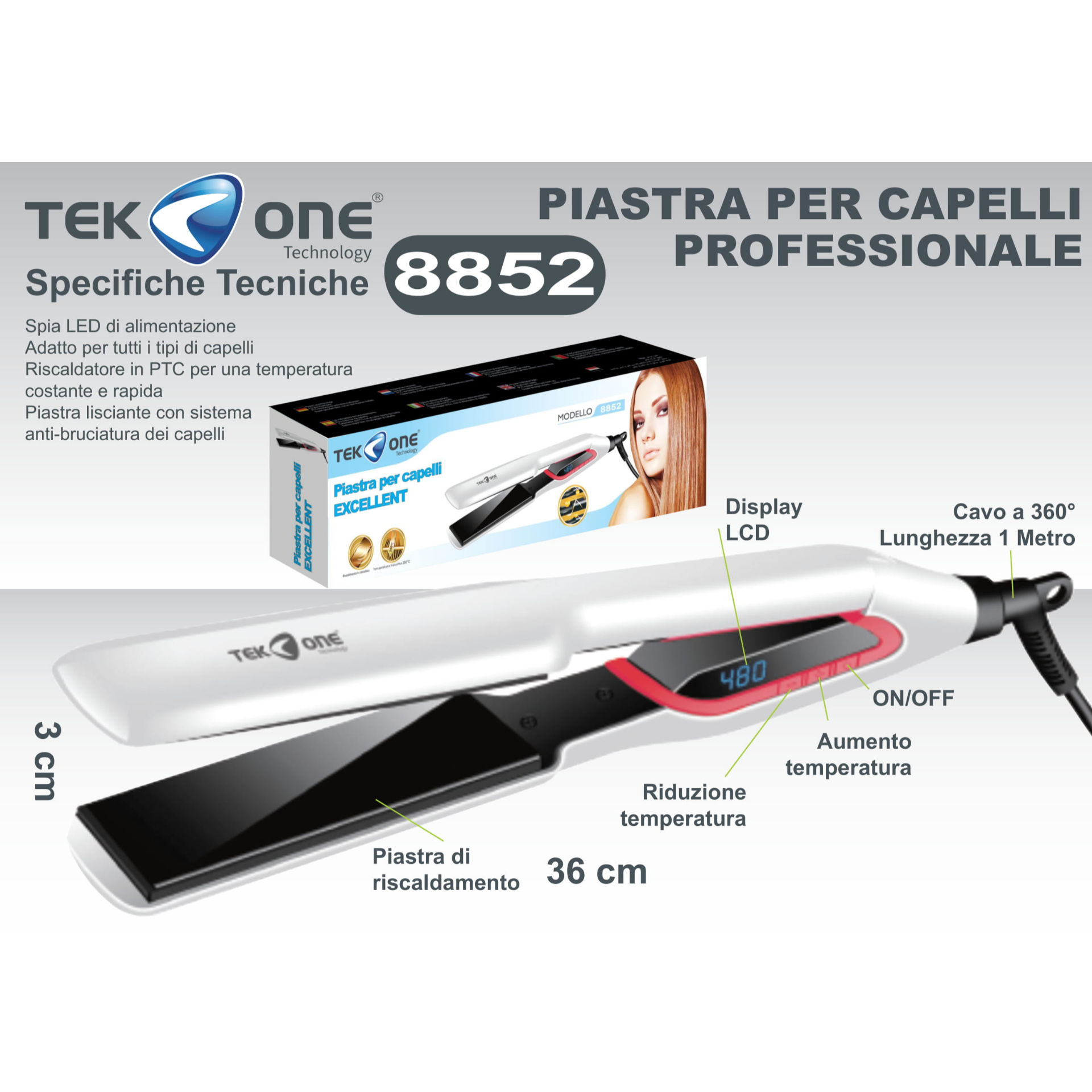PIASTRA PER CAPELLI EXCELLENT 8852Tekone