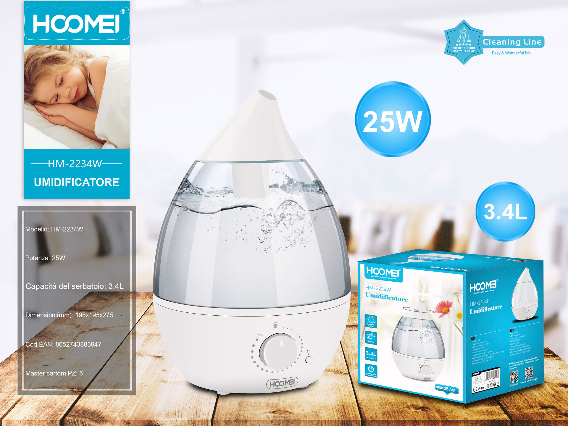 UMIDIFICATORE 25W 4L HM-2234W (3947)Hoomei